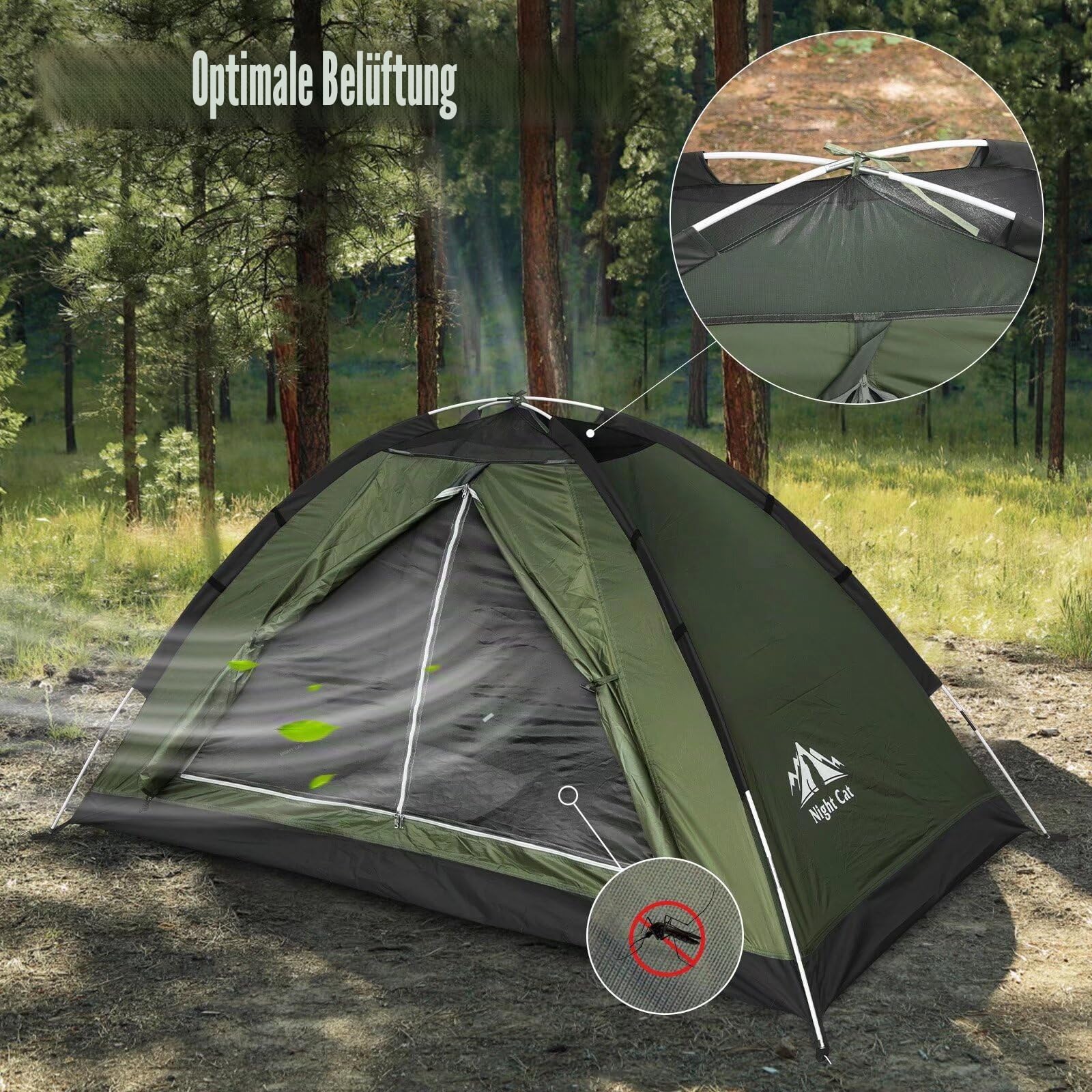 Night Cat 1 Person Camping Zelt: Wasserdicht Rucksackzelte für 1 Mann Leichtgewichtig Einfache Einrichtung Wanderungen im Hinterhof