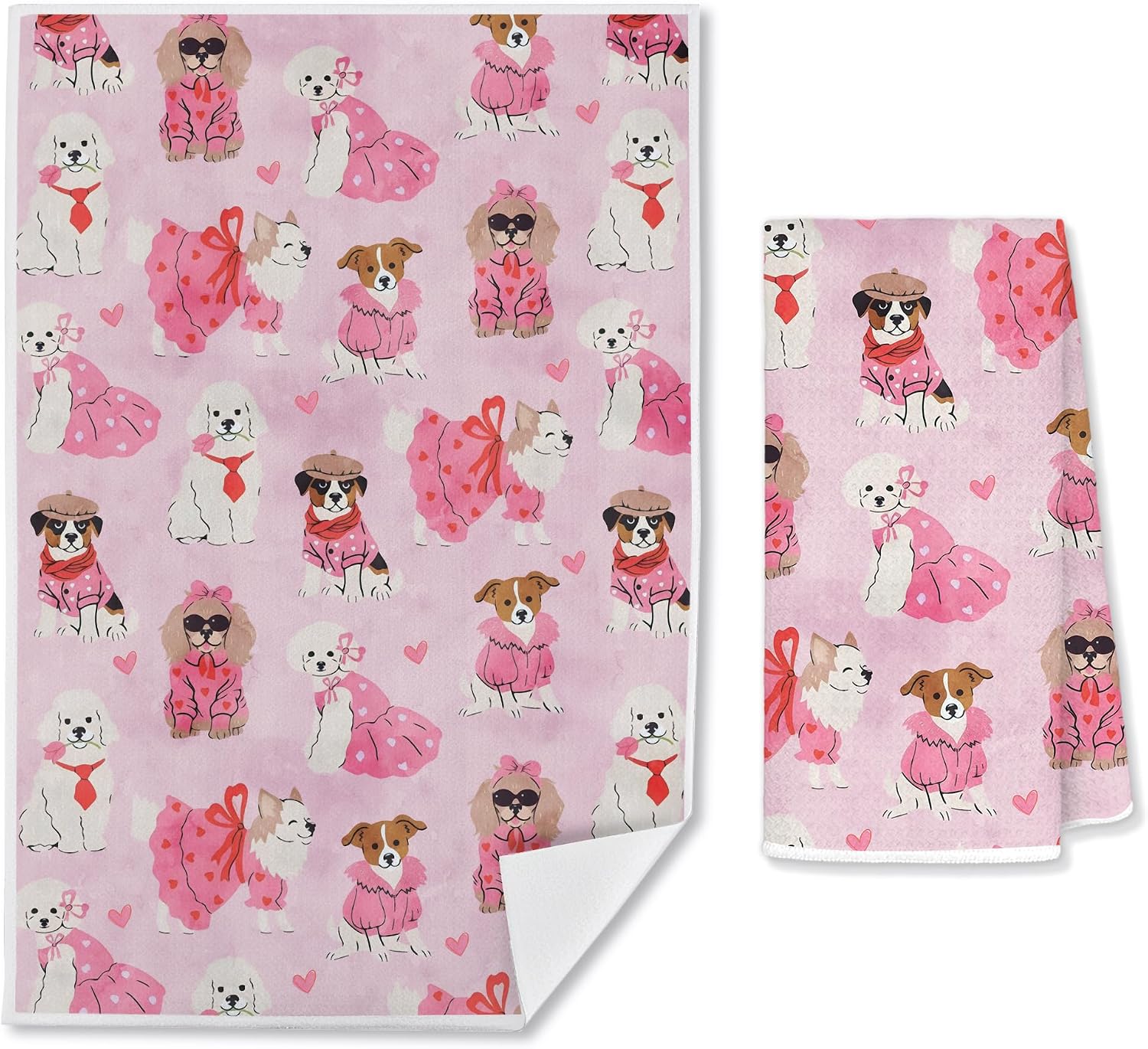 Pink Dog Towel, Waffle Weave Hand Towel, 16x24 Inch