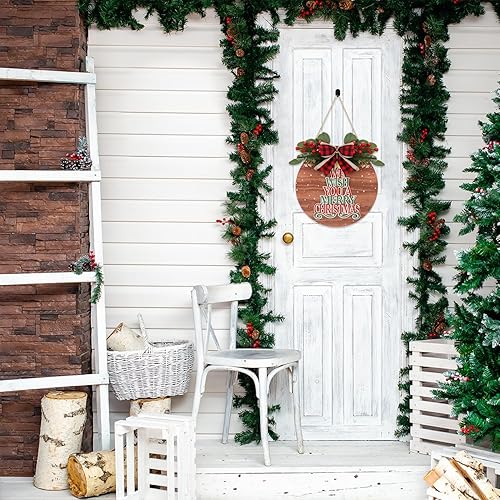 Miniatura 7 de CHDITB Letrero de puerta de Navidad con texto en inglés We Wish You A Merry Christmas (11.4 x 11.4 pulgadas), corona de puerta de Navidad 3D con