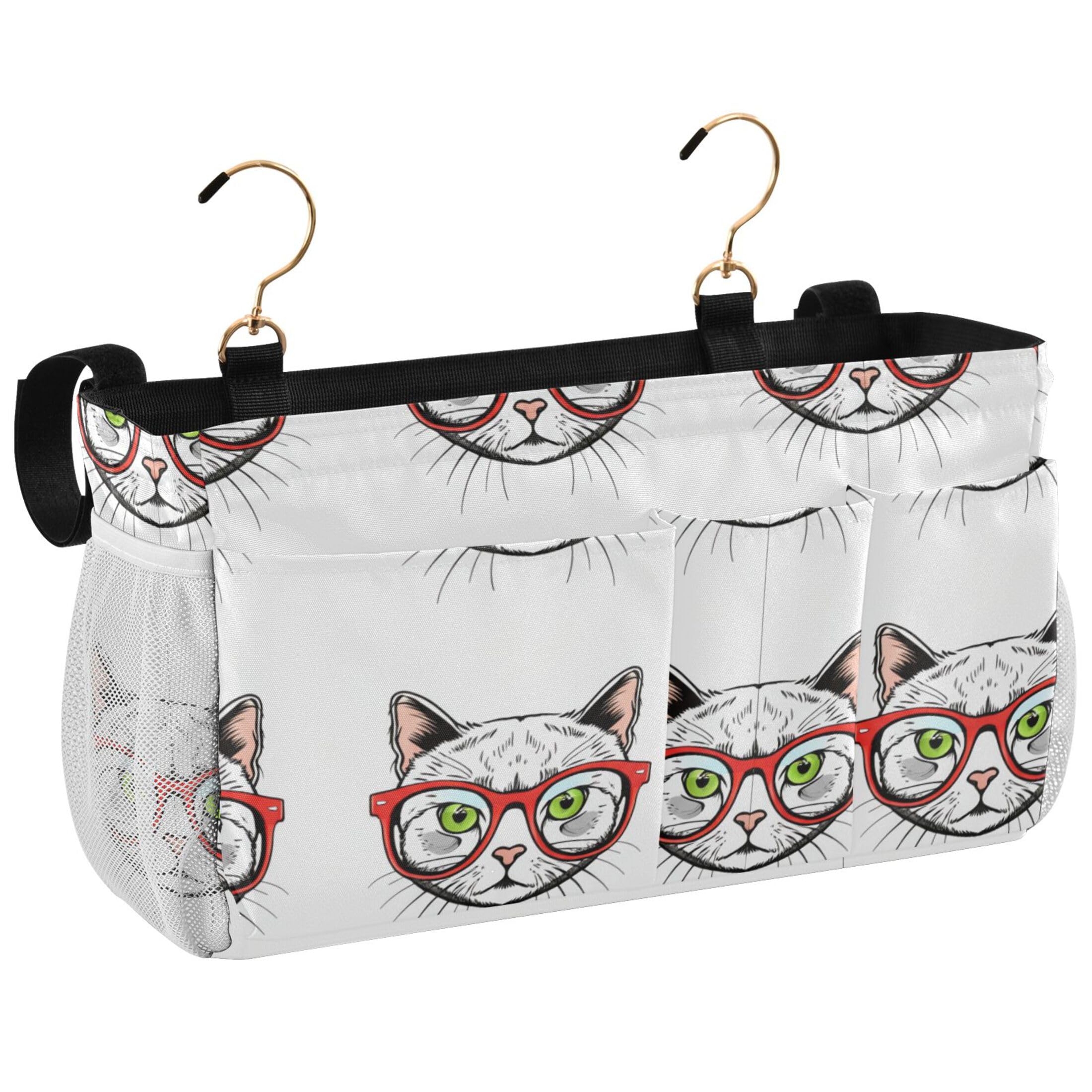 Burbuja Cats Wearing Glasses Bedside Caddy Hanging Storage Organizer with 2 Straps and Hooks for Home College Dorm Bunk Bed Hospital Bed Crib