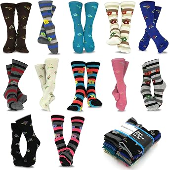 TeeHee Womens Ladies Value 12-Pair Crew Socks Stripe with Flower