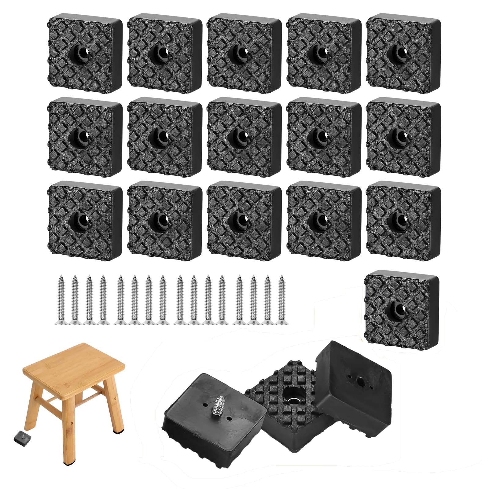 Tagmeiu Black 16 Pcs Rubber Feet For Furniture, Chair Leg Floor Protectors With Screws, For Garden Furniture, Table Chair Sofa Legs, Non-Slip And Moisture-Proof Protection Of Furnitures Floors (30X30mm)