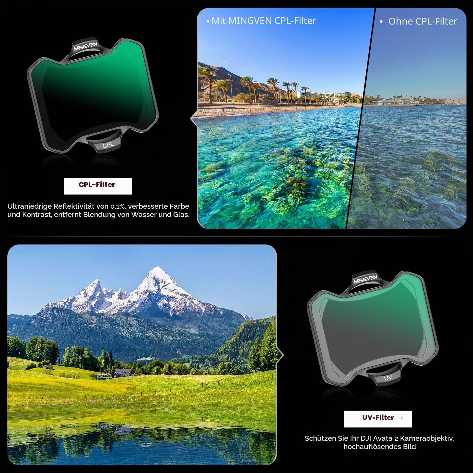 Avata 2 ND Filter, UV+CPL + ND Filter Set, Kameraobjektiv mit DJI Avata 2, 6-Pack (CPL, UV, ND8, ND16, ND32, ND64) | Multi Coating UV + CPL + ND Filter Neutral Density Filter Set for DJI Avata 2 Drone Video Photography Accessories