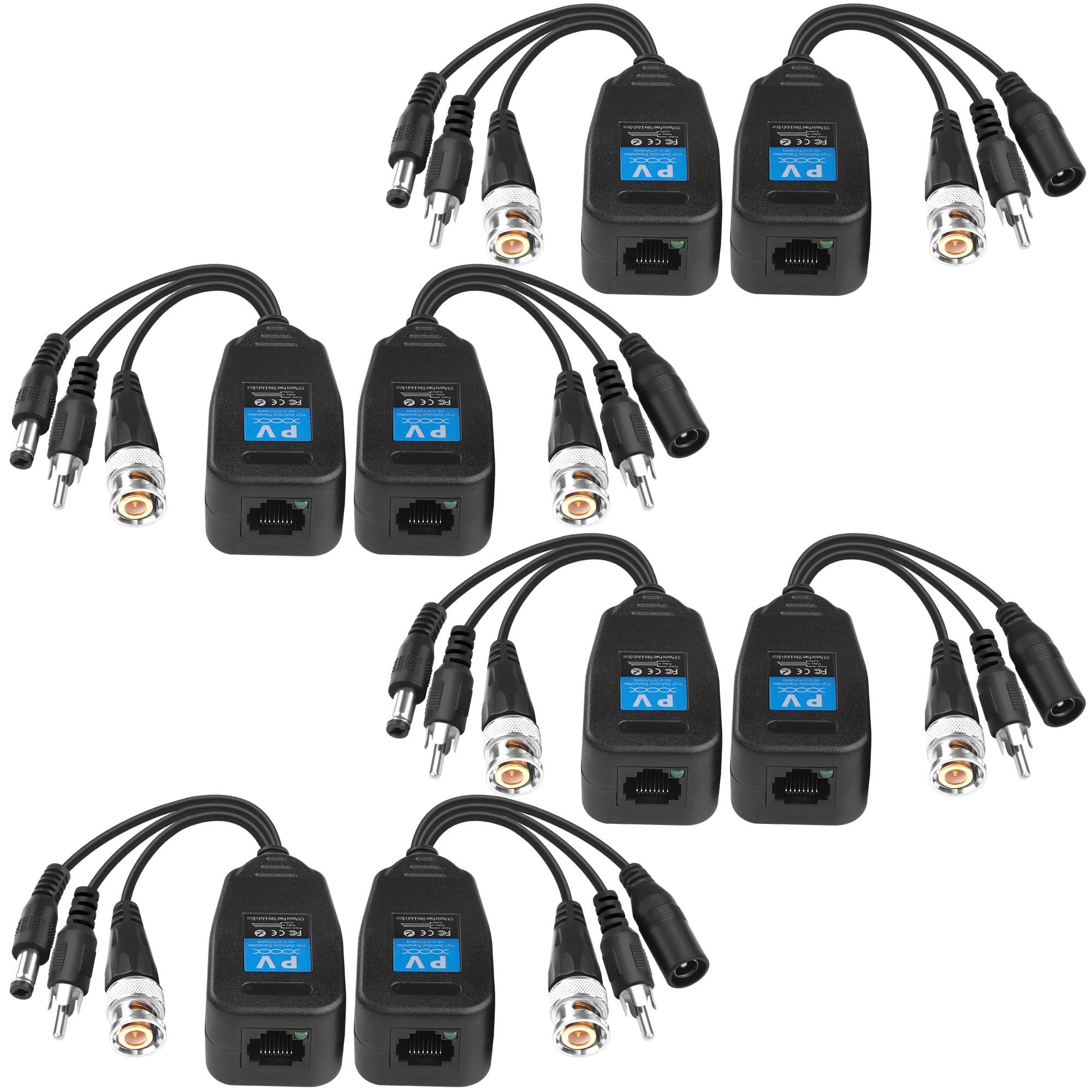 TIENFOKOTATA 4 Pairs 3-in-1 Passive Video Audio Power Balun,BNC to RJ45 Cat5e/Cat6 Transceiver,AHD/TVI/CVI/CVBS,1080P for HD Security Surveillance