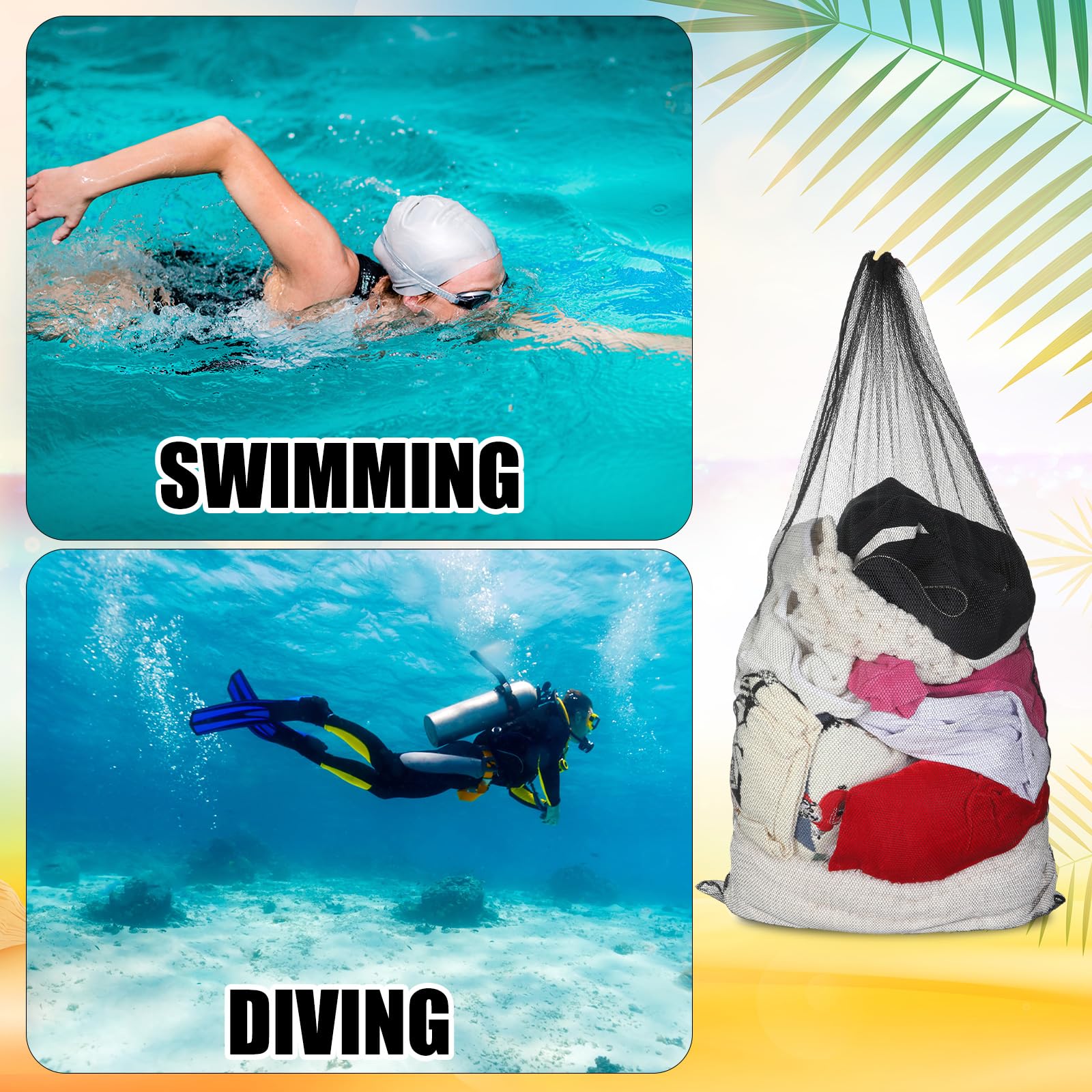 6 bolsas de malla grandes de 24 x 48 pulgadas, bolsa de malla con cordón, bolsa de almacenamiento para equipos deportivos para pelotas de playa