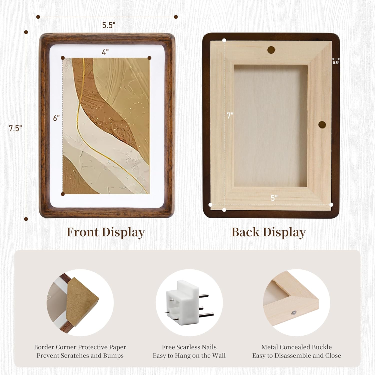 CULER 5 x 7 Picture Frame, Display Pictures 4 x 6 with Mat or 5 x 7 Without, Rustic Farmhouse Wood Photo Frame with Real Glass,Wall Gallery Photo Frames