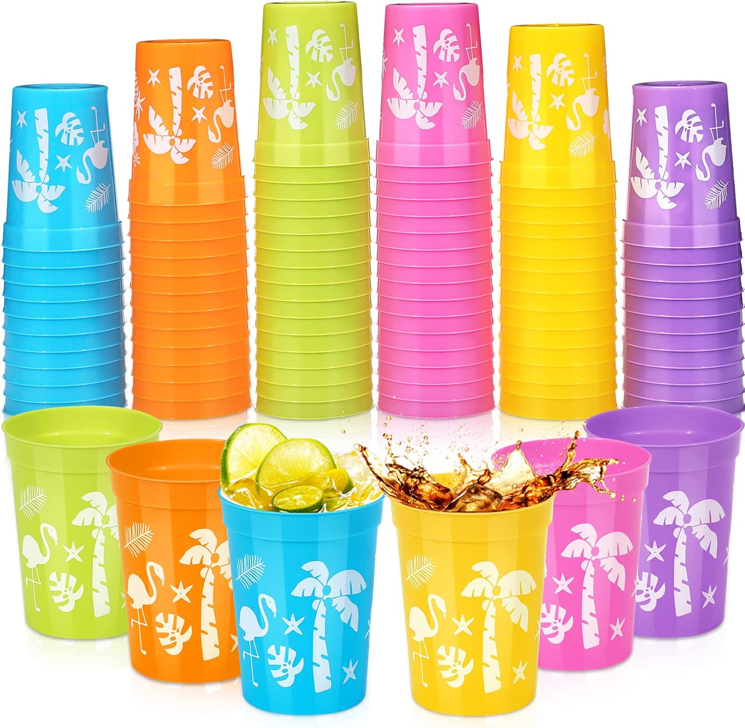 Gerrii 100 Pcs Disposable Luau Cups Colorful Coconut Cups