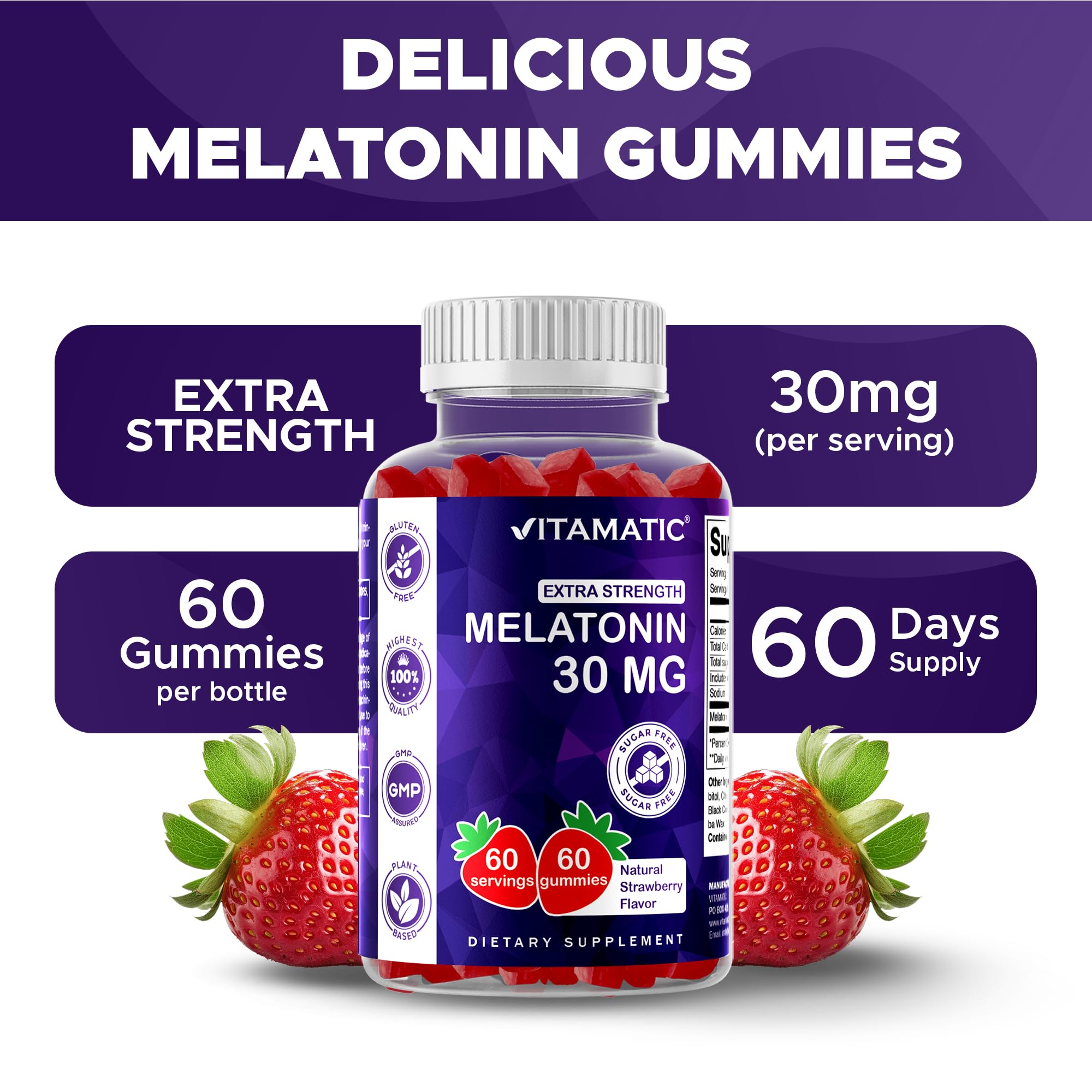 Vitamatic Extra Strength Melatonin 30 mg, Pectin Based, 60 Gummies — Amazon image 5