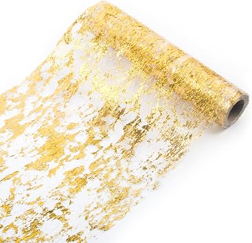 Gold Table Runner 11 Inch x 16 Feet Glitter Metallic Gold Mesh Table Runner Roll Table Decorations for Wedding, Birthday, Banquet, Christmas