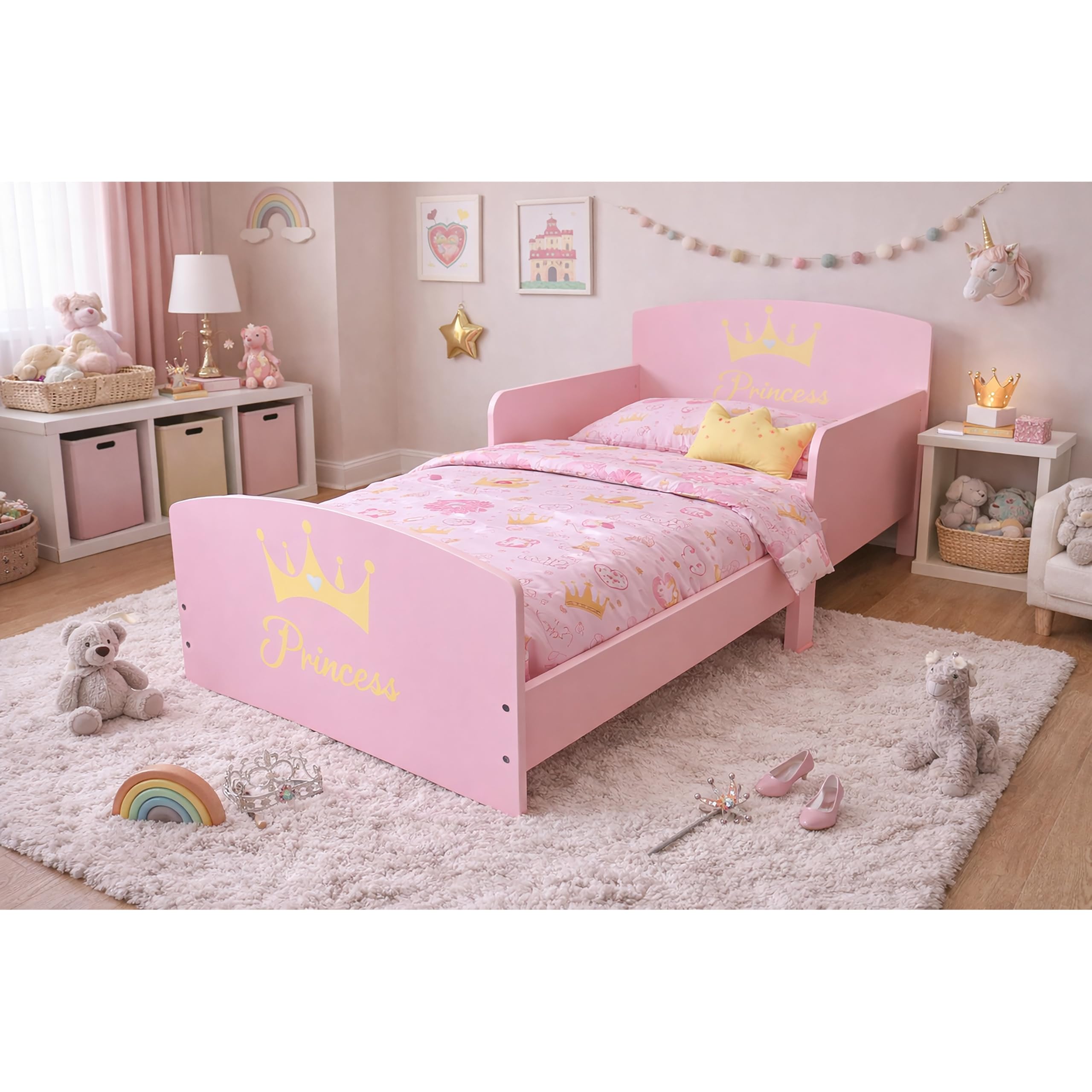 Kidsaw Princess Kids Toddler Bed Frame with Safety Rails