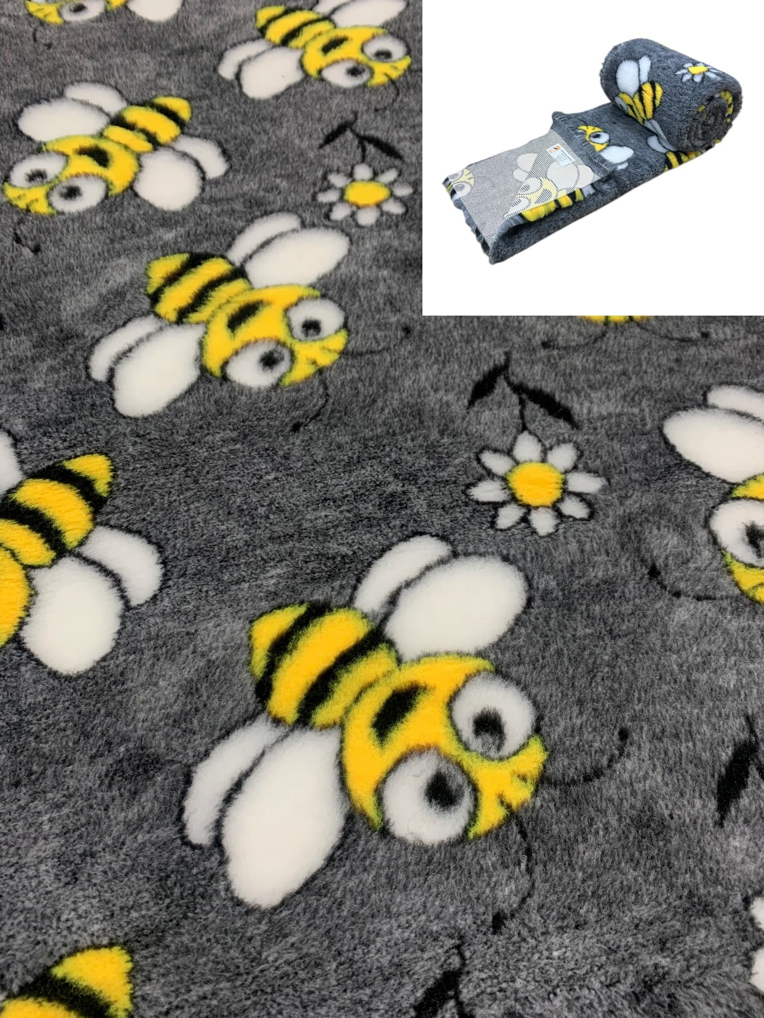 PnH Veterinary Bedding® NON SLIP Vet Bedding Whelping Fleece - Puppy/Dog/Pet Bed - HAPPY BEES, ANIMAL DESIGN (150cm x 100cm)