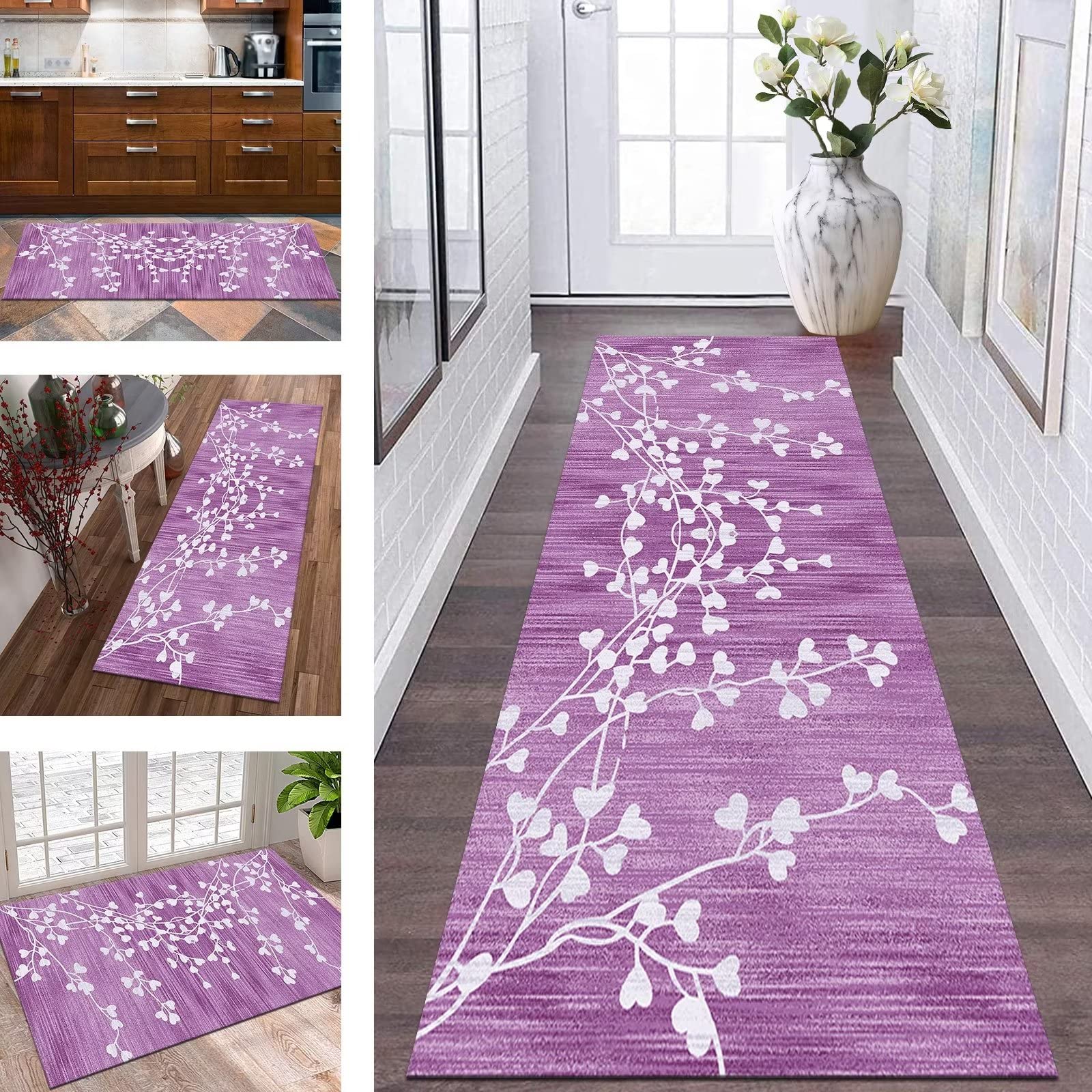 Tapis de couloir antidérapant abstrait rose 100x500 protégeant les parquets contre l'usure