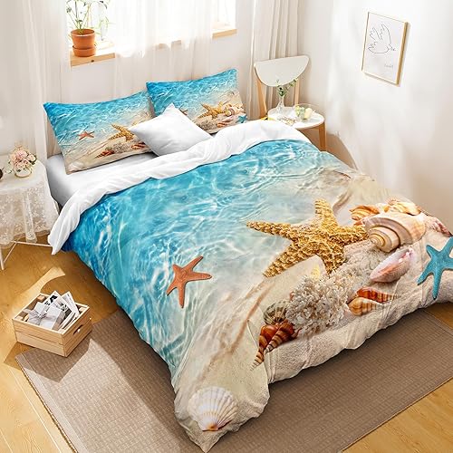 Miniatura 2 de Bedbay Juego de ropa de cama con temática de playa tamaño Queen, funda de edredón de playa oceánica, juego de ropa de cama tropical para niños y