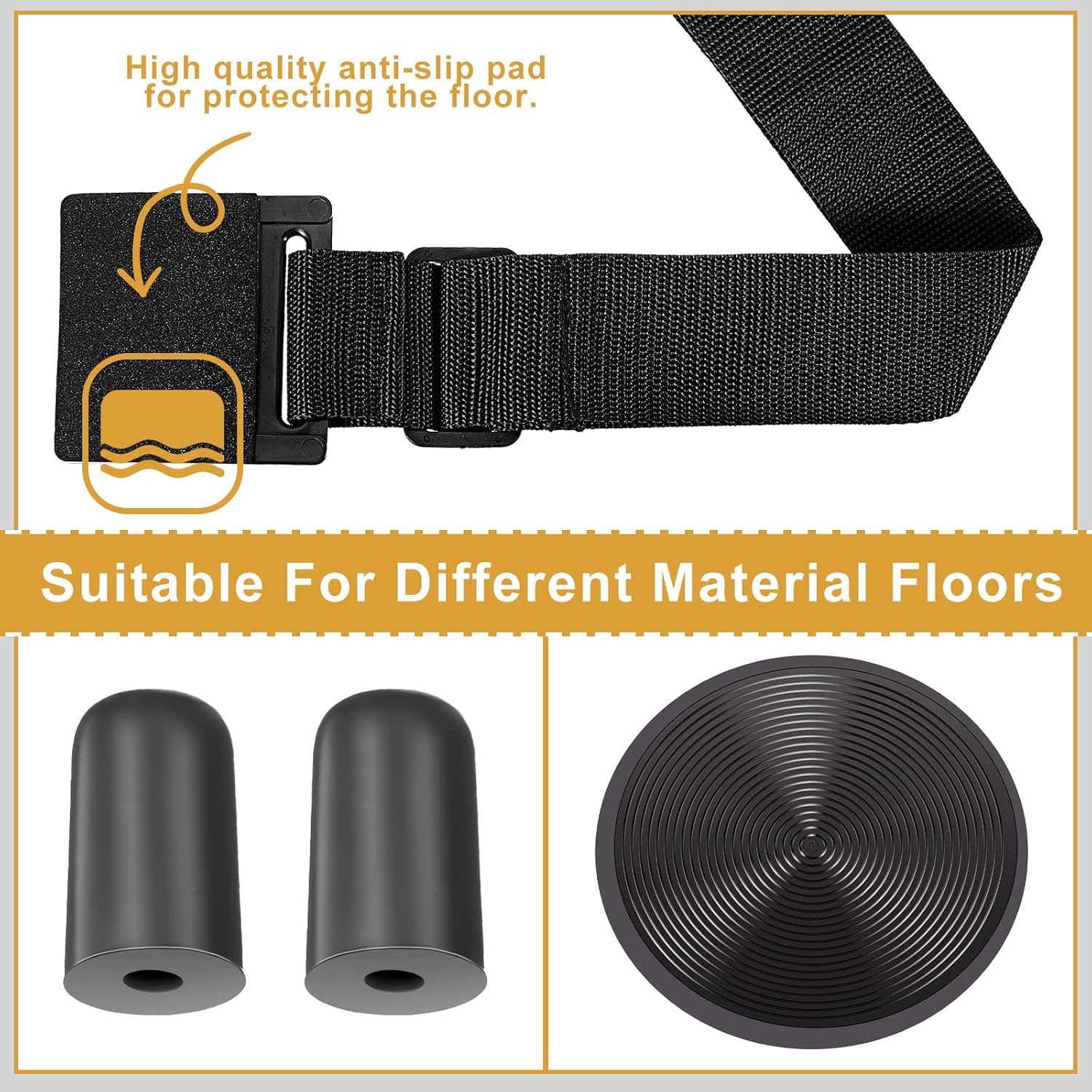 Nuanchu 4-piece Cello Endpin Anchor Set - Non-slip Mat, Strap Stopper, Rubber Floor Protectors for Enhanced Stability During Practice and Performances(Black,Plastic,)
