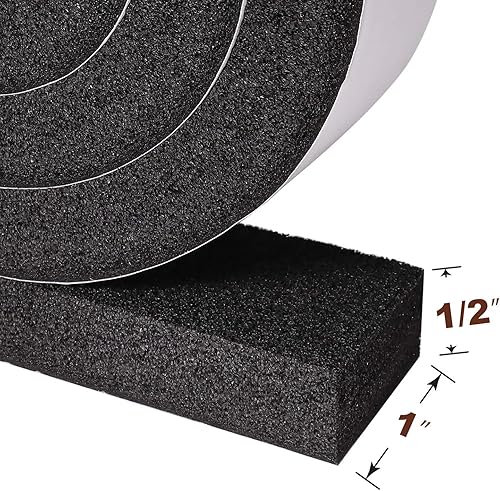Miniatura 2 de Yotache Esponja de compresión máxima 1 x 12 pulgadas, goma espuma tira adhesiva para aislamiento, burlete, bloqueador de huecos, anti-vibración,