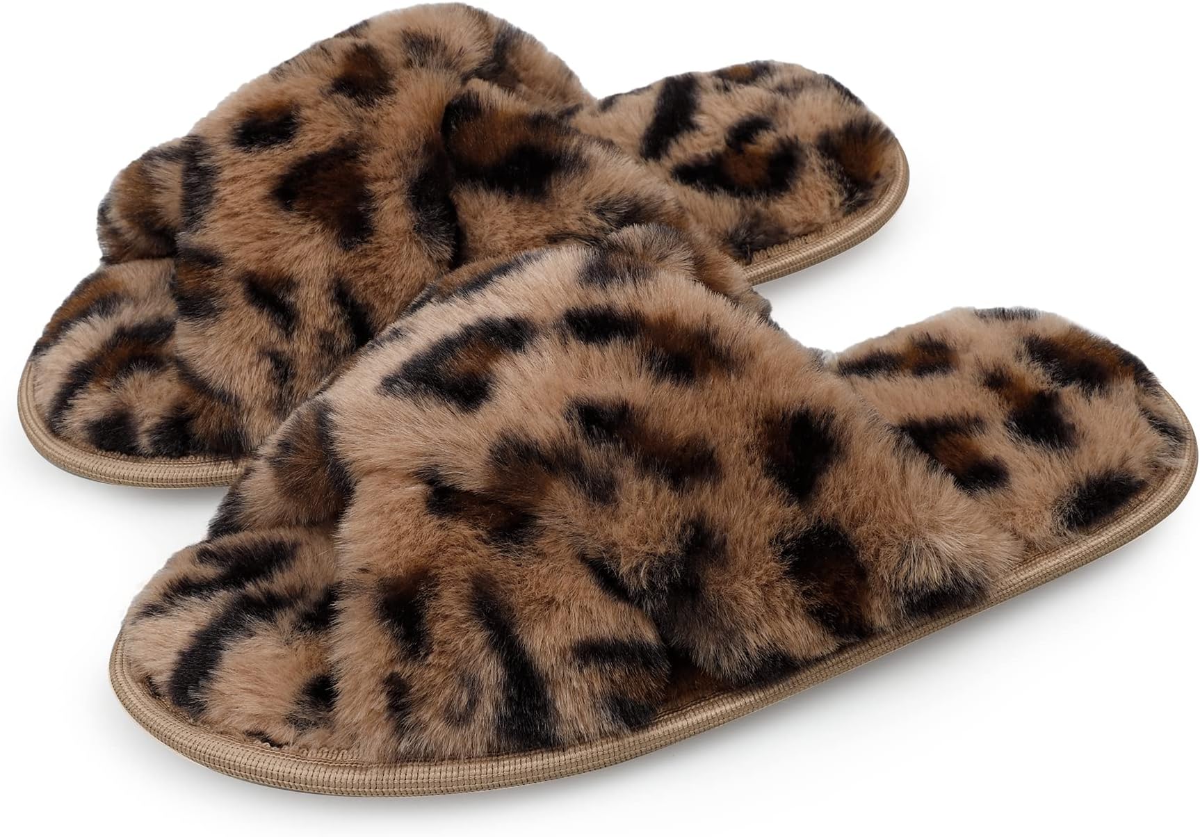 LARGERED Black Fluffy Slippers for Women - Ladies Crossover Slippers with Faux Fur Lined, Memory Foam Comfort, Indoor/Outdoor, Size 3-8
