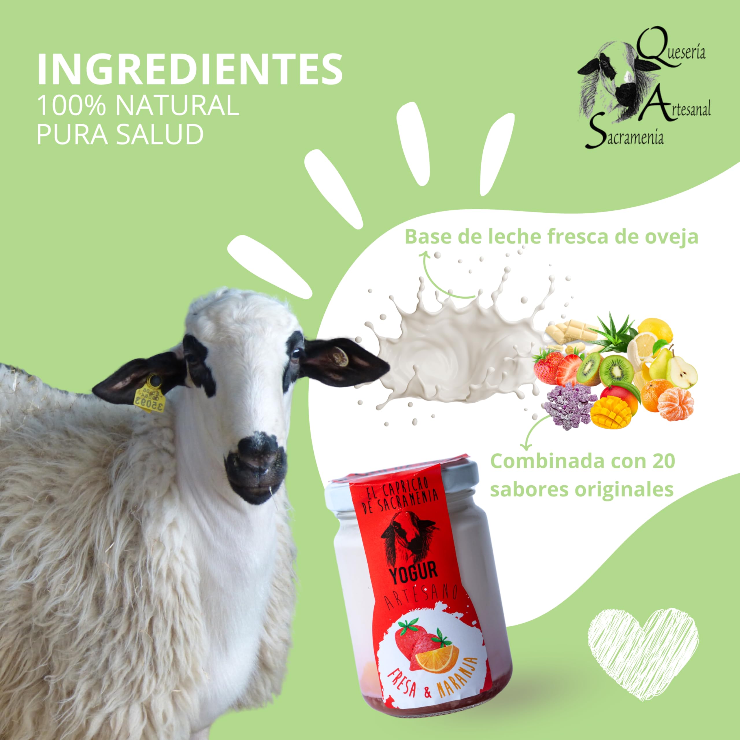 El Capricho de Sacramenia | Pack Fresa naranja | 20 Yogur Artesano Leche Oveja preparado natural Fresa naranja | Cremoso, Natural y Saludable | Preparado Gourmet | Sin Gluten | Sabor Único y Original