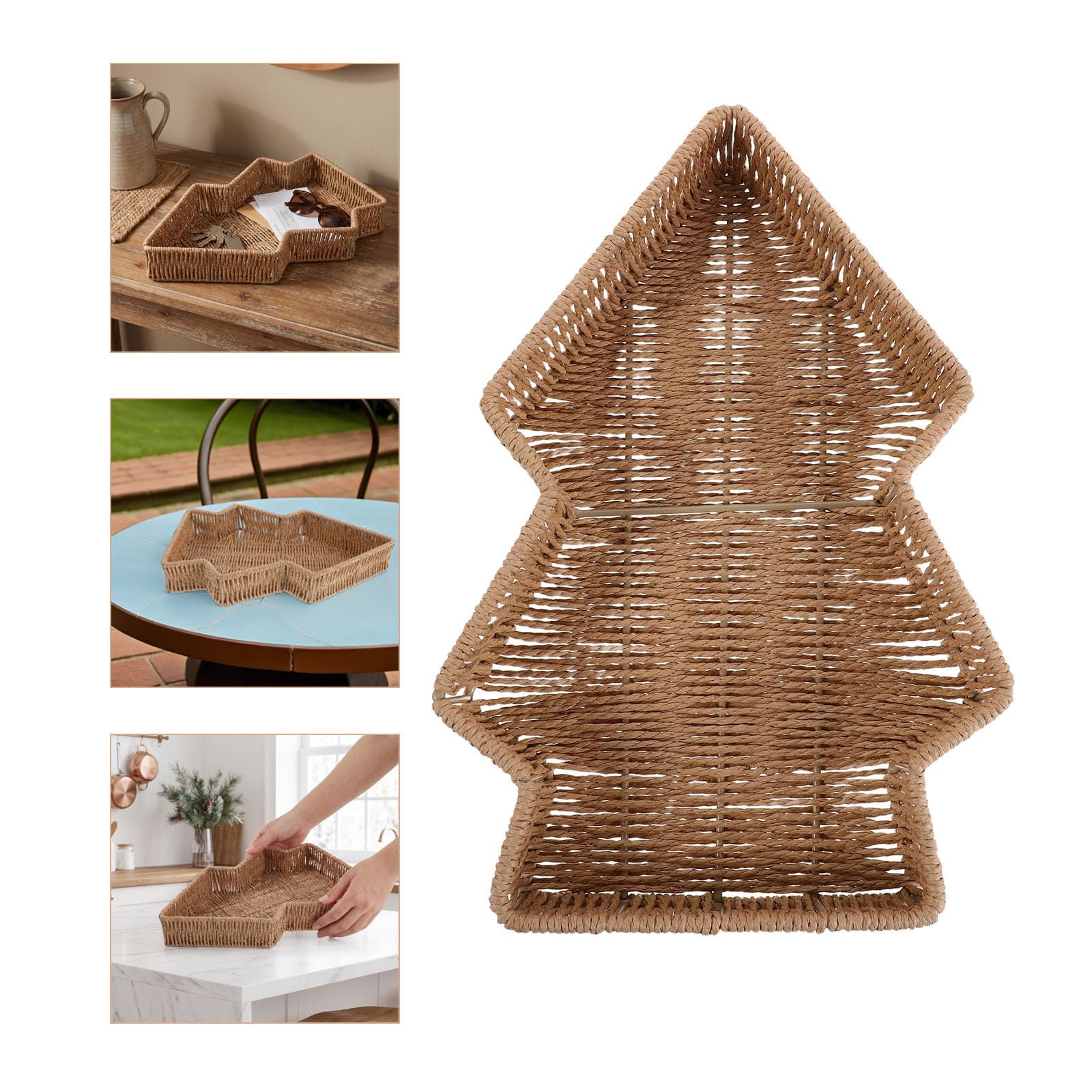 KICHOUSE 2 Piezas Cesta de Mimbre Material PP y Hierro Estilo Rústico Fácil de Manejar Forma de Árbol de Navidad y Capacidad Maximizada para Pan para Desayunos Informales