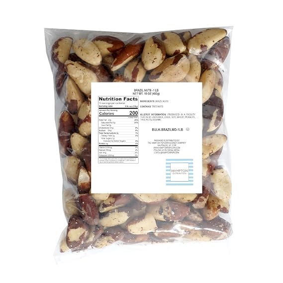 Raw Brazil Nuts, 1 Pound Bag, No Shell, Whole, Hampton Distribution