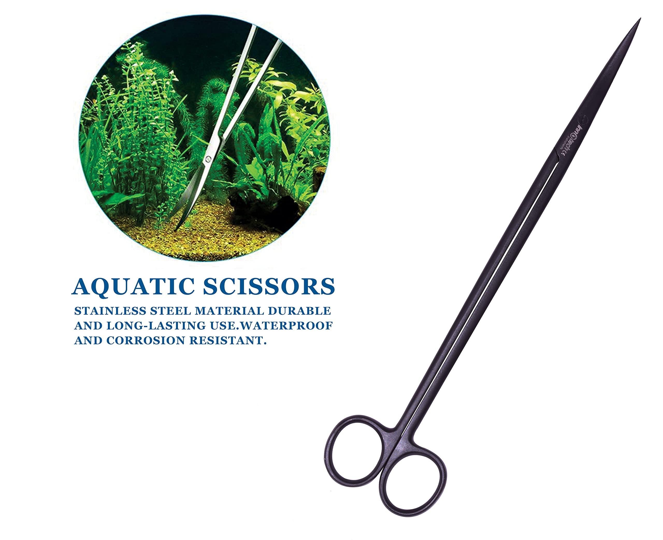 Innotech - Kit de limpieza para acuarios, color negro, juego completo de herramientas para el cuidado del terrario, 5 unidades de acero inoxidable, con estuche de 25 cm