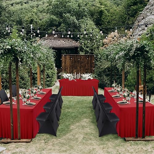 Vista 26 de Babenest Paquete de 1 falda de mesa de elastano negro de 6 pies para mesas rectangulares, resistentes a las arrugas, con volantes, para ferias