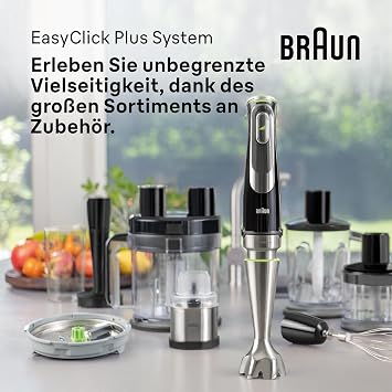 Braun MultiQuick 9 MQ Hand Blender - with Active PowerDrive and SplashControl incl. Masher Vegetable Masher Blender Chopper & Whisk 1200 Watt Black/Stainless Steel
