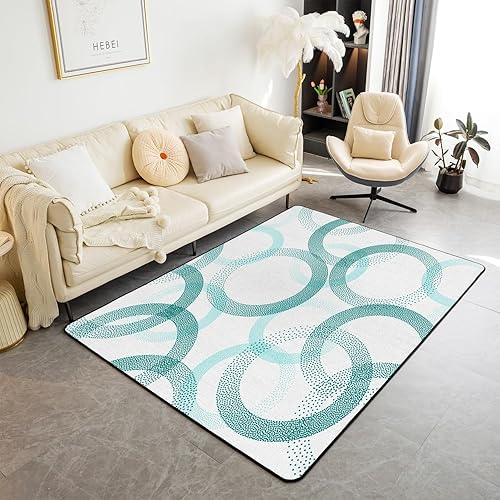 Miniatura 1 de Juego de ropa de cama azul y verde para niñas, niños, alfombra de área de 5 x 7 pulgadas, círculo geométrico, decorativo, geométrico, decoración de