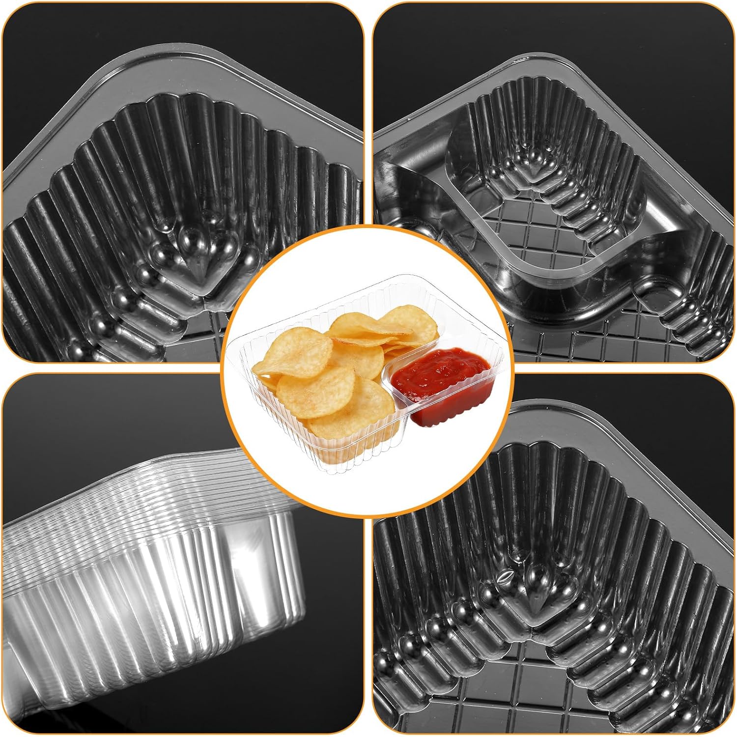 500 Pack 12 oz Nacho Trays Disposable,2 Compartment Nacho Containers Food Snack Tray,6.5" x 5" Clear Plastic Disposable Chip and Dip Holder for Party Festival Carnival Concession Stand Movie Night