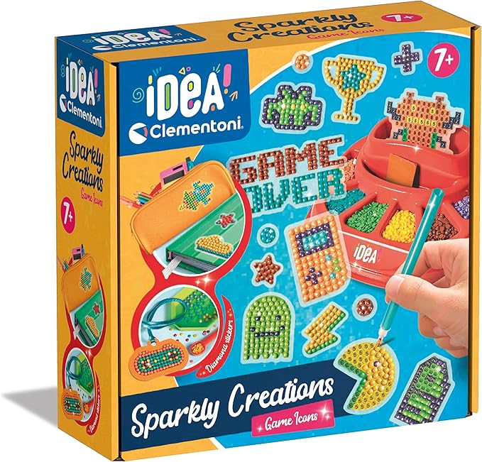 Clementoni - Idea-Sparkly Creations-Game Icons Painting, Diamond Art, Kit Arte, Laboratorio Gemas, Juego Creativo Niños 7 Años, Color Multilingüe, 18774