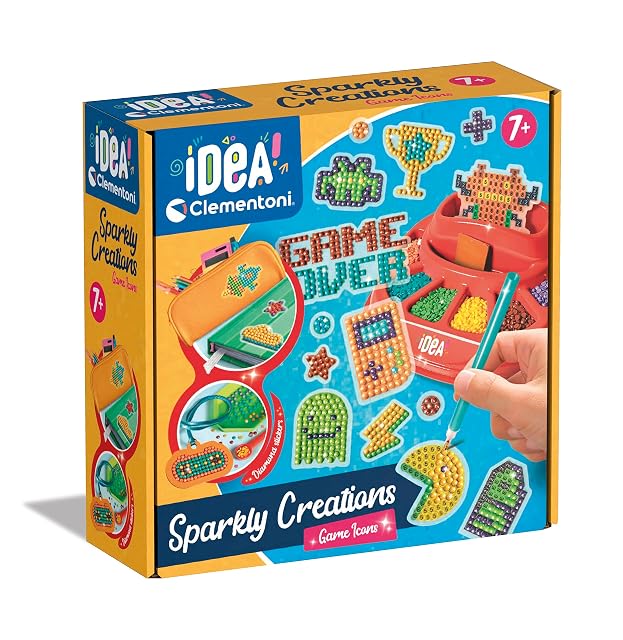 Clementoni - Idea-Sparkly Creations-Game Icons Painting, Diamond Art, Kit Arte, Laboratorio Gemas, Juego…
