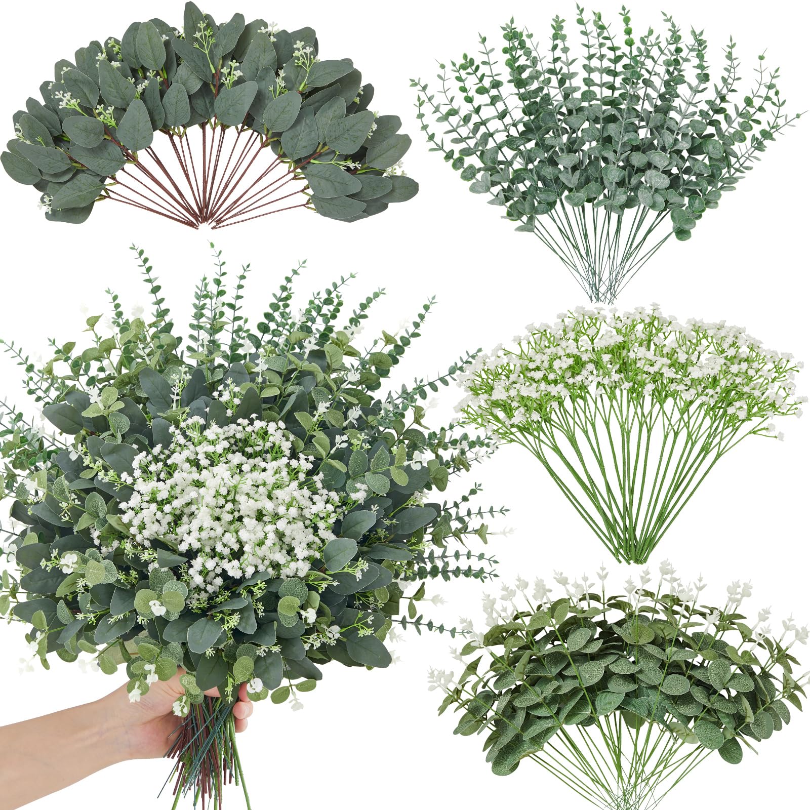 Faylifeway 120 Pcs Mixed Eucalyptus Greenery Stems