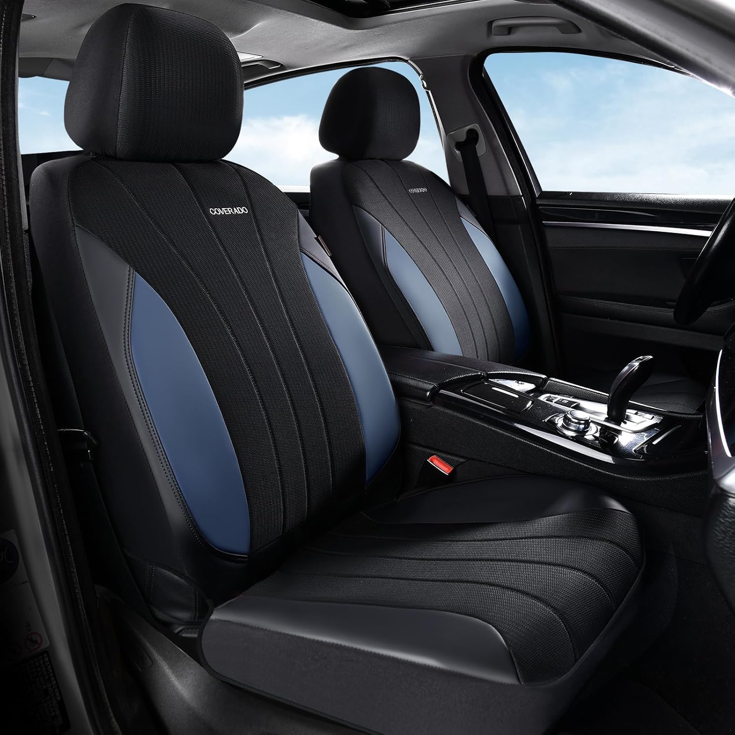 Coverado Car Seat Covers, Waterproof Automotive Seat Protectors, Driver Protectors Universal Fit for SUVs, Trucks, Sedans,Car Accessories (Blue&Black, FrontPair)