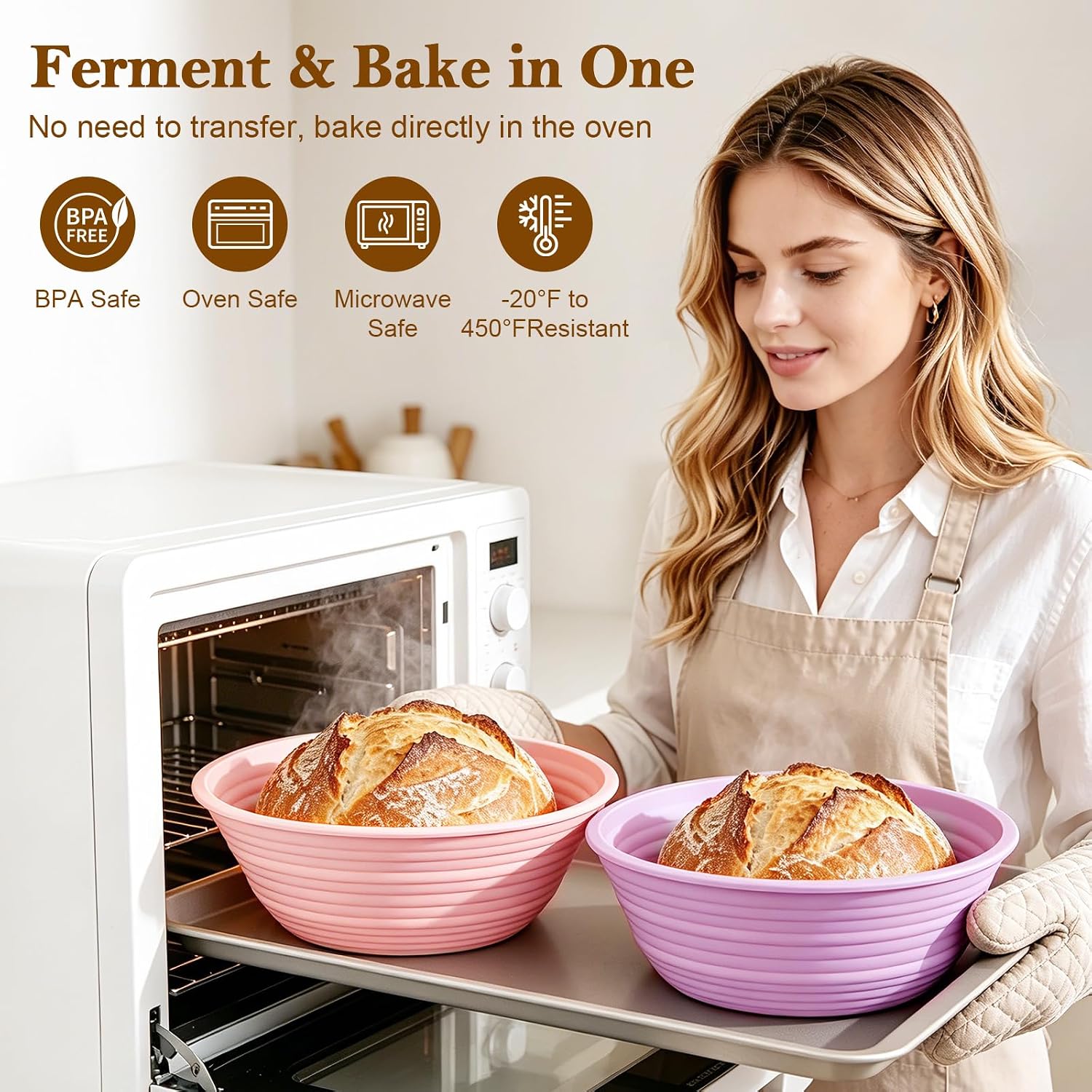 4 Pack Silicone Banneton Bread Proofing Baskets, 9" Collapsible Non-Stick Sourdough Proofing Bowls for Bread Baking, Round Dough Rising Baskets