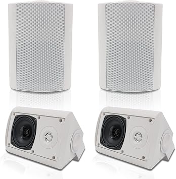 Herdio Passive Outdoor Speakers Wired Waterproof, 4 Inches 2-Way 400W Wall Mounted Speakers with Dome Tweeter, All-Weather Durability, for Patio Porch Backyard 2Pairs, White