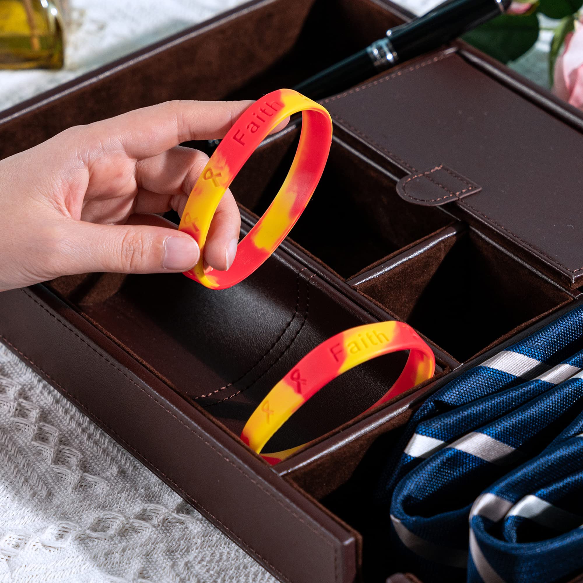 Fundraising For A Cause Red & Yellow Silicone Bracelets - Pack Of 5, 'Hope Faith Love' Embossed, 8.25" Circumference