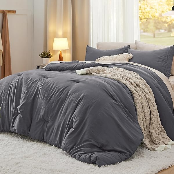 Bedsure Oversized King Comforter Set, Dark Grey Prewashed Bed Comforter for All Seasons, 3 Pieces Warm Bedding Sets, 1 Lightweight Comforter (120"x98") and 2 Pillowcases (20"x36")