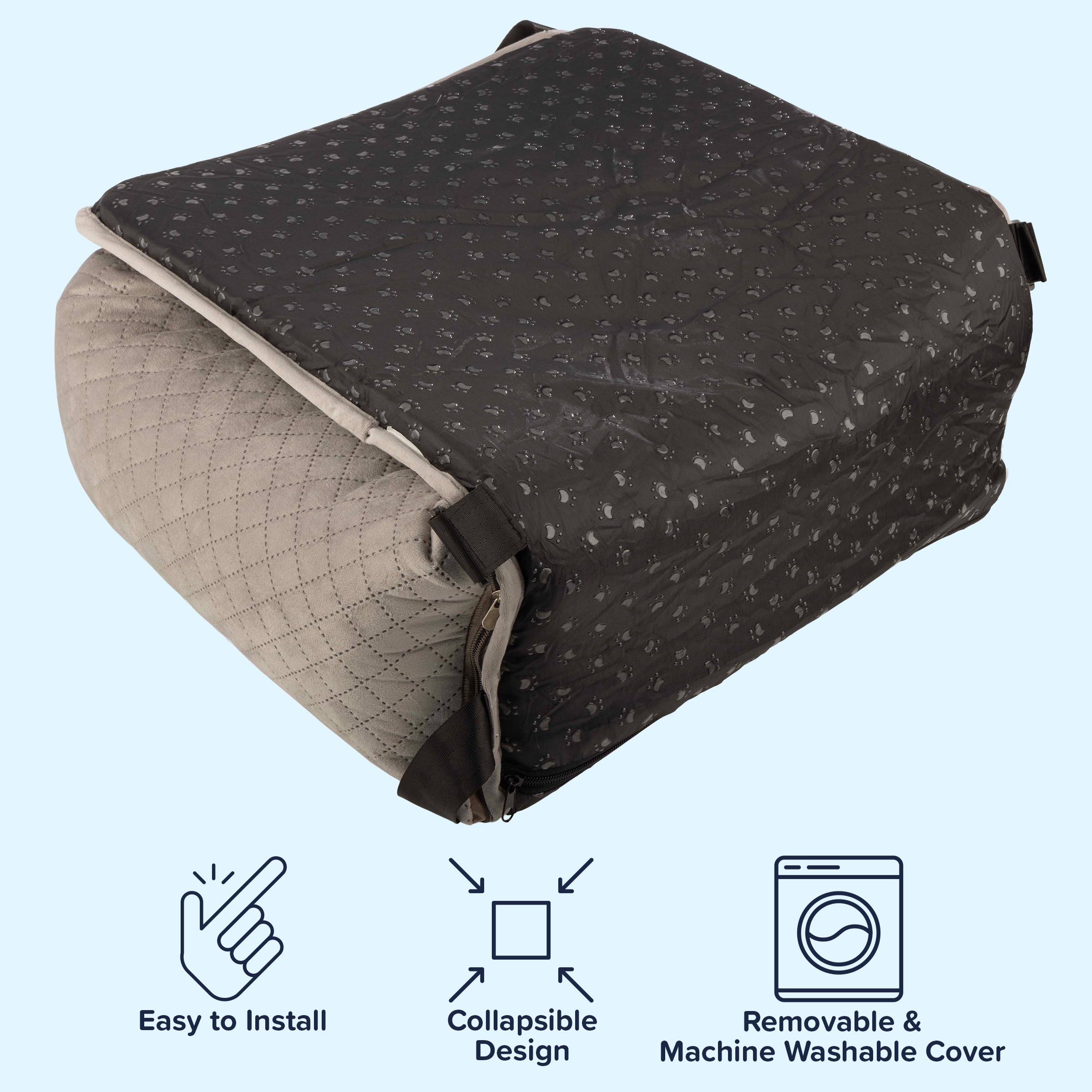 Dog Car Seat - Dog Car Seats for Small to Medium Dogs and Cats up to 44lbs - Pet Travel Accessories with Tether and Removable Washable Cover - Pet Booster Seat for Front or Back by PETMAKER (Gray) - image 5