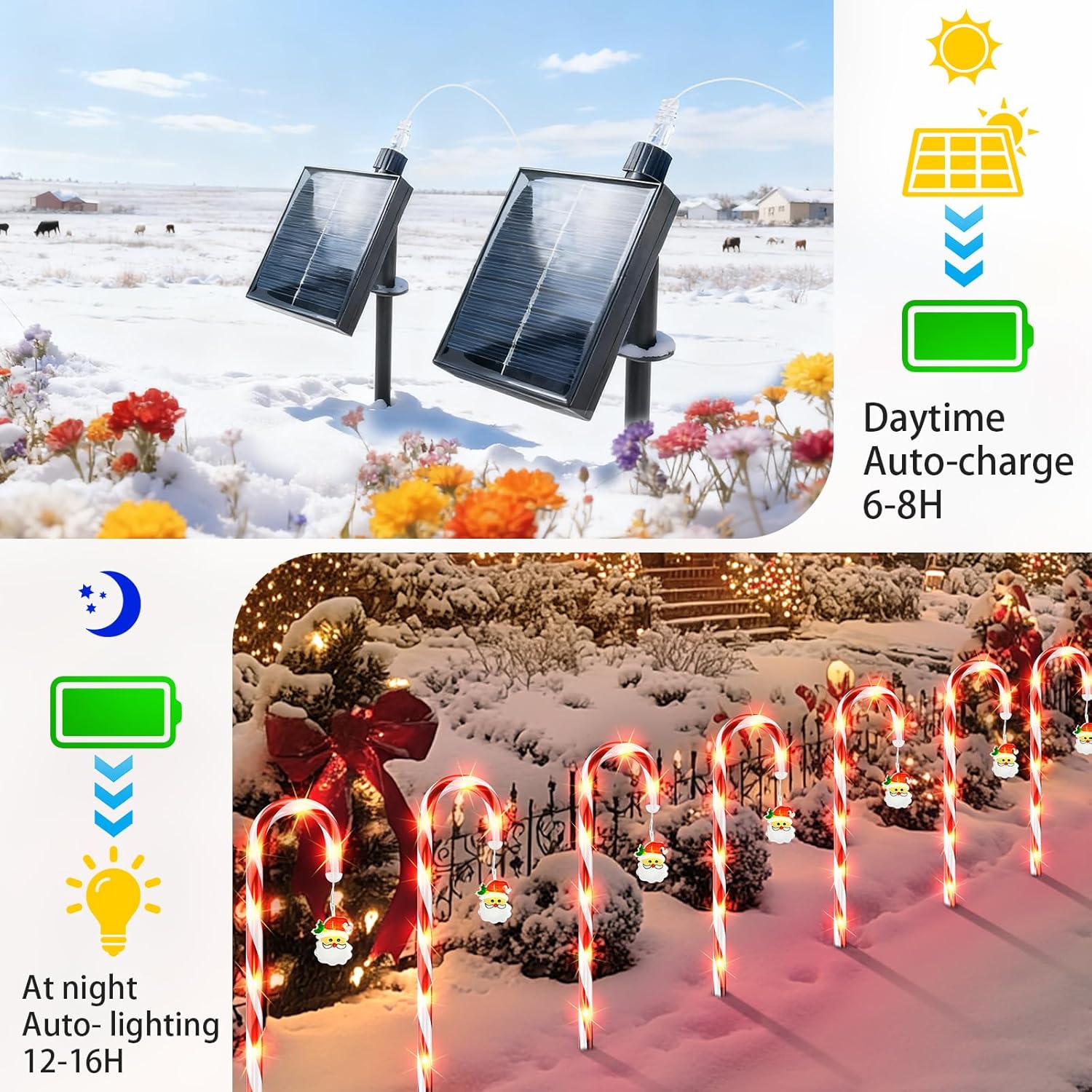 Solar Christmas Decorations Outdoor: 12 Pack 8 Blinking Models Waterproof Red Candy Cane Lights - 21" Santa Claus Pathway Stake Oranments for Yard Garden - 2026 Xams Gifts for Homeowners