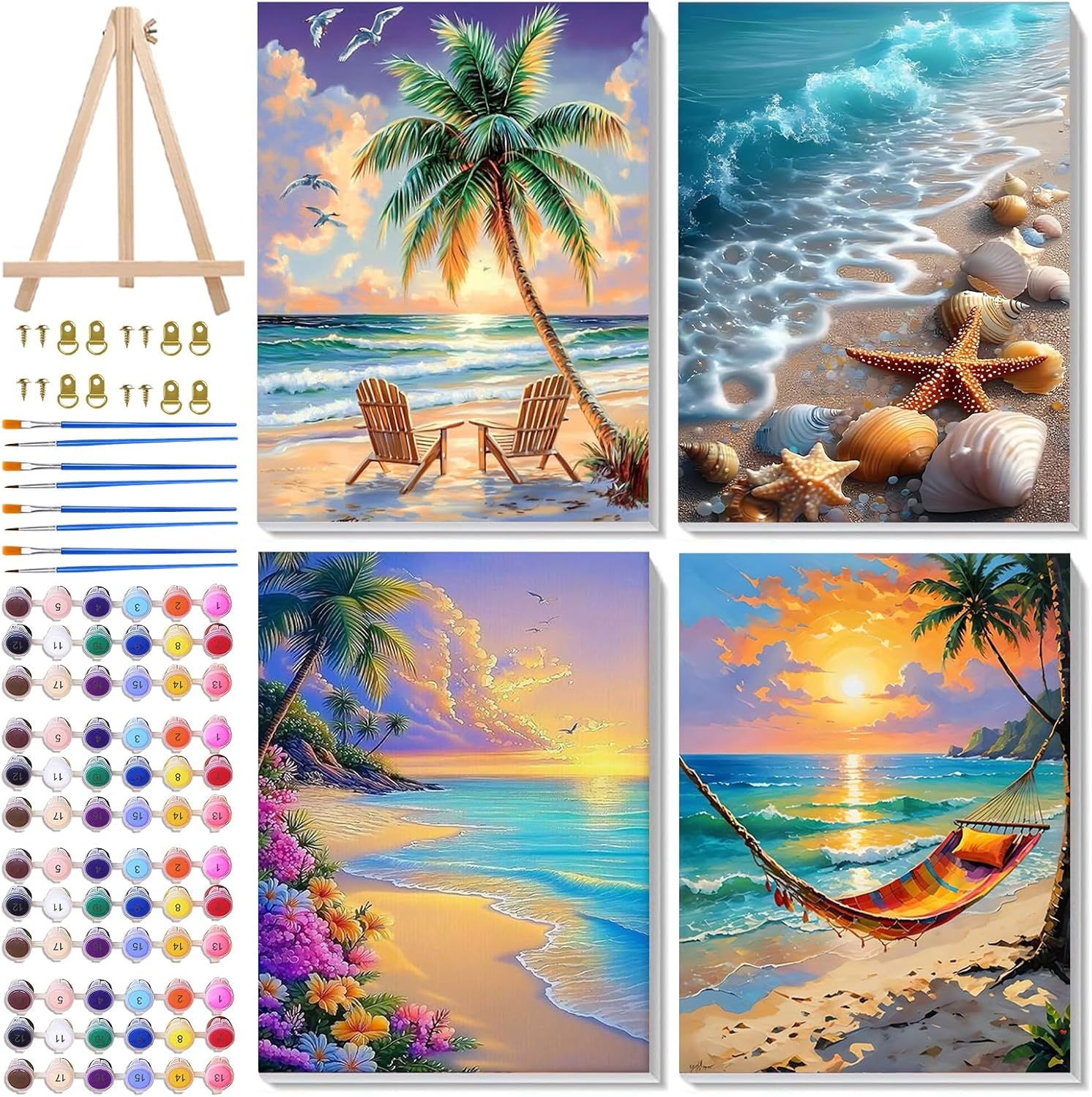 Ycydilirab 4 Pack Framed Paint by Numbers-Landscape Paint by Number Adult,Seaside Scenery Paint by Numbers Framed Canvas with Wooden Easel for Home Wall Decor (8x12 inch)