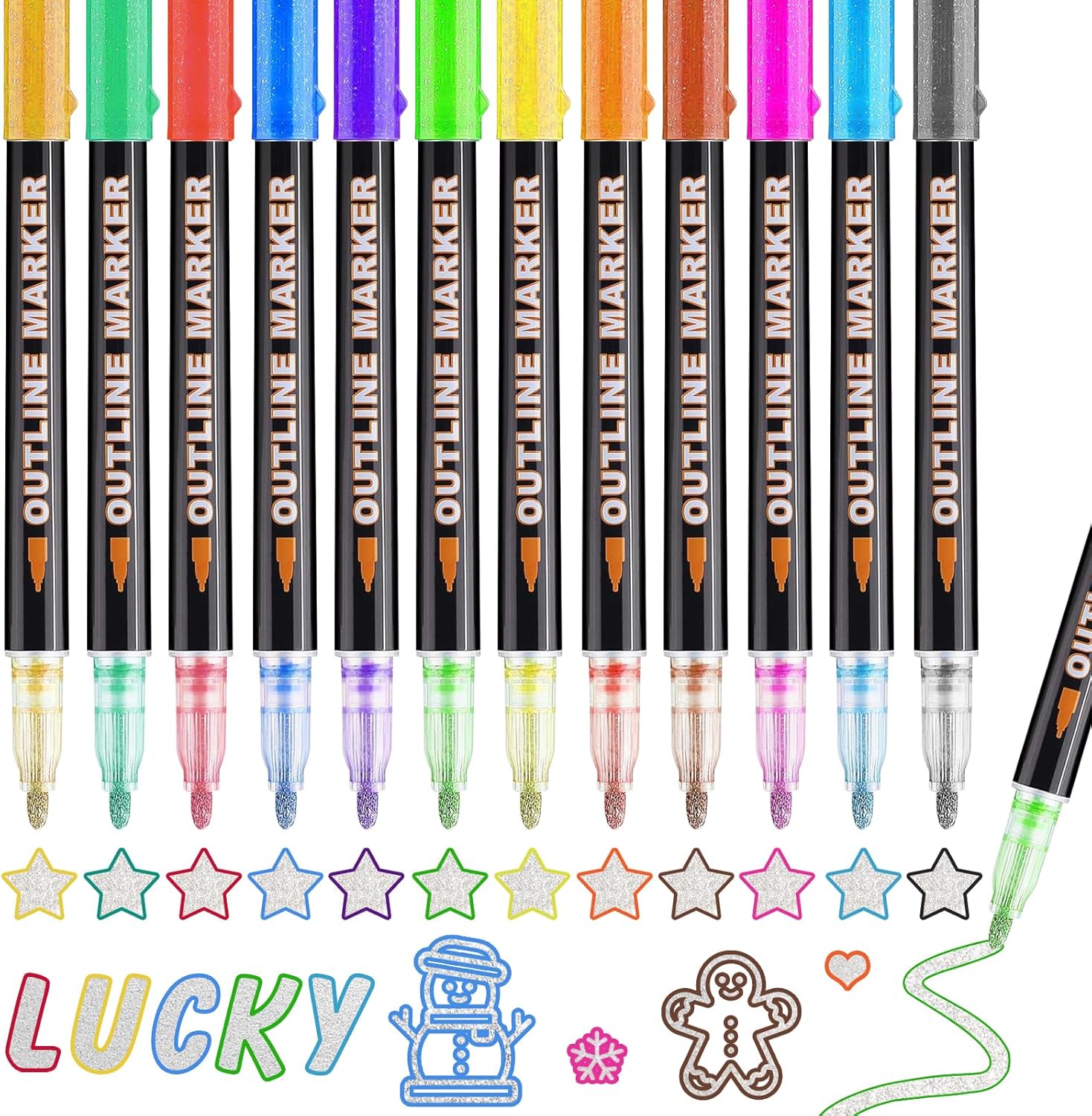 Double Line Outline Pens, 12 Colours Glitter Pens Metallic Outline