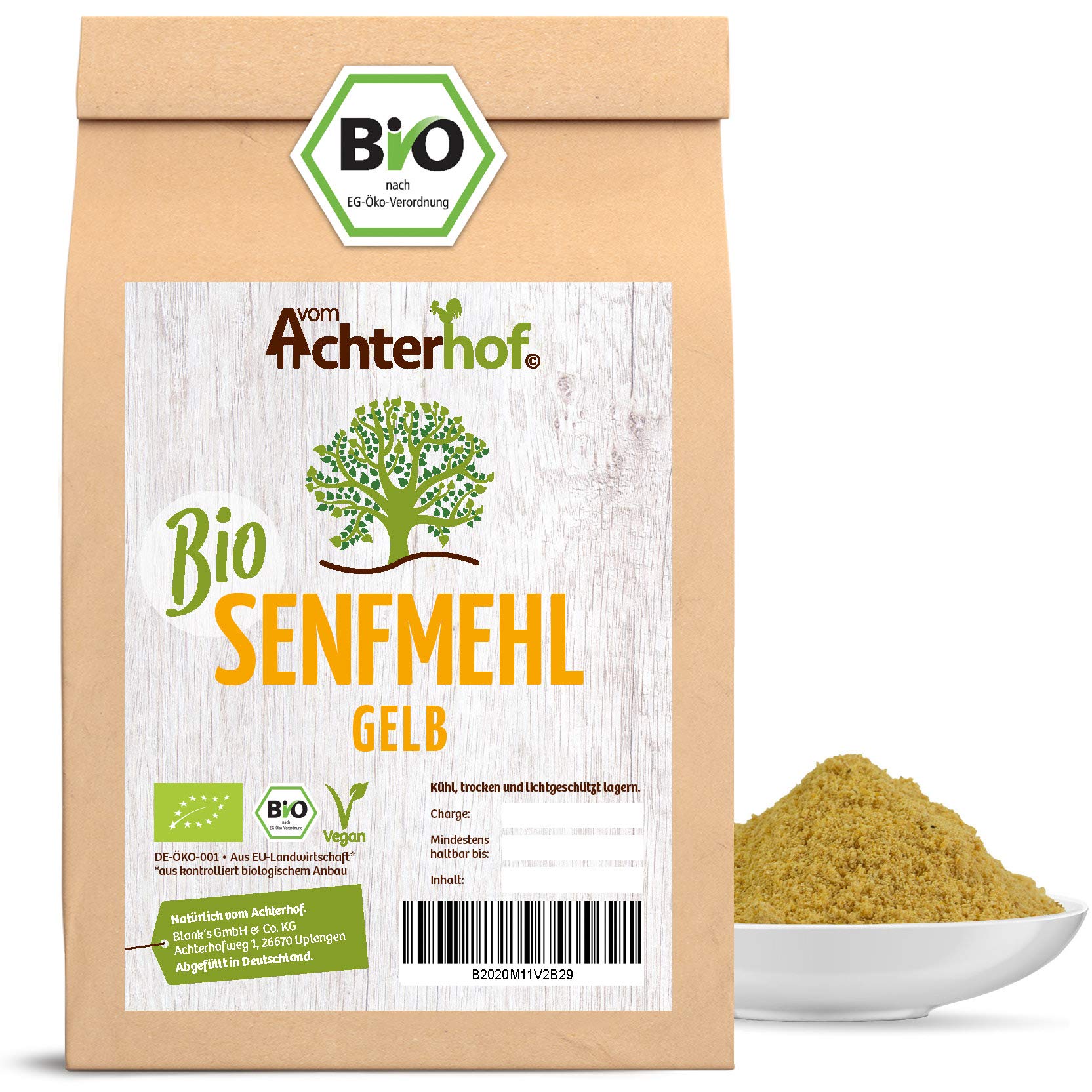BIO Senfmehl (250g) Senfsaat gelb gemahlen, teilentölt zur Senfherstellung Senfpulver vom-Achterhof