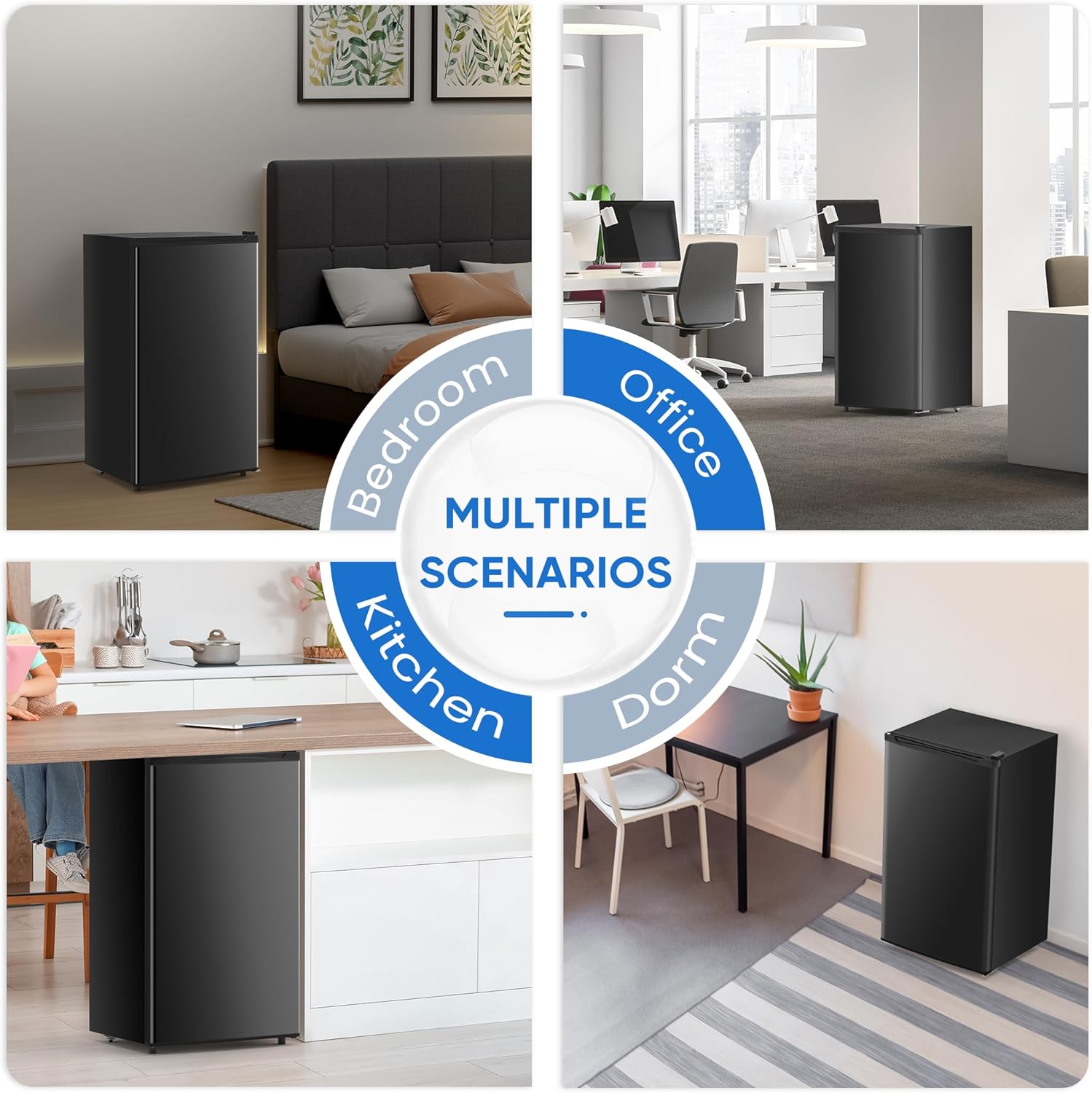 NEWBULIG Mini Fridge with Freezer 3.2 Cu.Ft Small Refrigerator for Office, Dorm, Small Fridge with Adjustable Thermostat, Energy Saving, Singel Door, Black