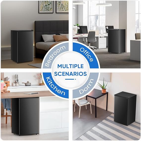 NEWBULIG Mini Fridge with Freezer 3.2 Cu.Ft Small Refrigerator for Office, Dorm, Small Fridge with Adjustable Thermostat, Energy Saving, Singel Door, Black