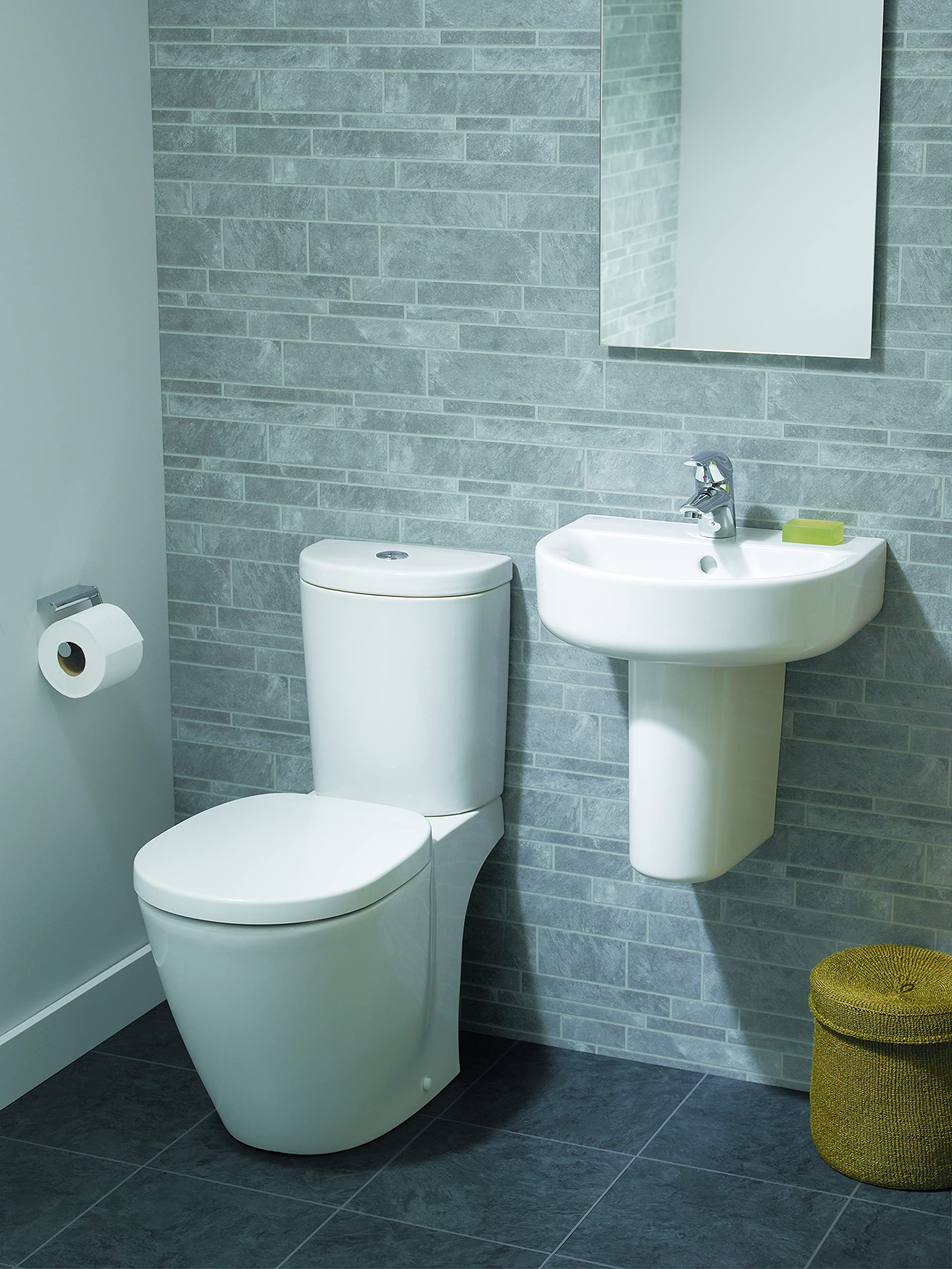 Ideal Standard CONNECT ARC Pack WC Prêt à poser Blanc, Cuvette, Abattant Simple, Réservoir forme Arrondie certifié NF, Chasse 3/6L, Sortie Horizontale, Kit fixations, Alimentation Latérale E716001
