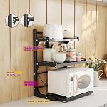 ABCOOL Retractable Microwave Oven Rack Pull Out Snap-in for Kitchen Baker Storage Organizers Holder, 2 Axial Expandable and Height Adjustable Carbon Steel Shelf Counter Countertop with 3 Clip Hooks