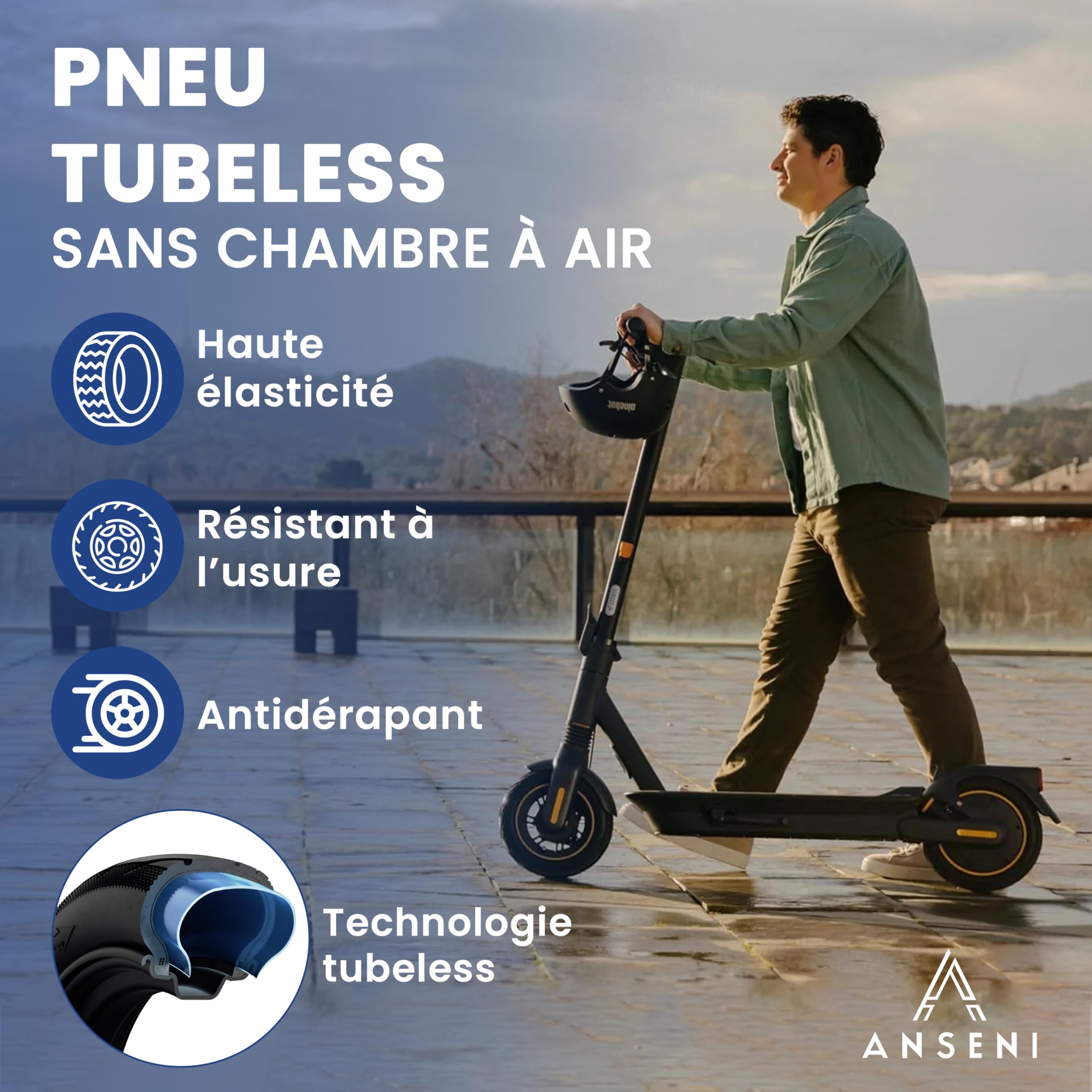 ANSENI Pneu 60/70-6.5, Roue 10 Pouces 10x2.50-6.5 compatible avec Trottinette Electrique Xiaomi 5/ 5Pro/ 5 Max/Segway Ninebot E3 E/Ninebot Max G30/G30D/ F2 Pro/Smartgyro K2 (1 unité)