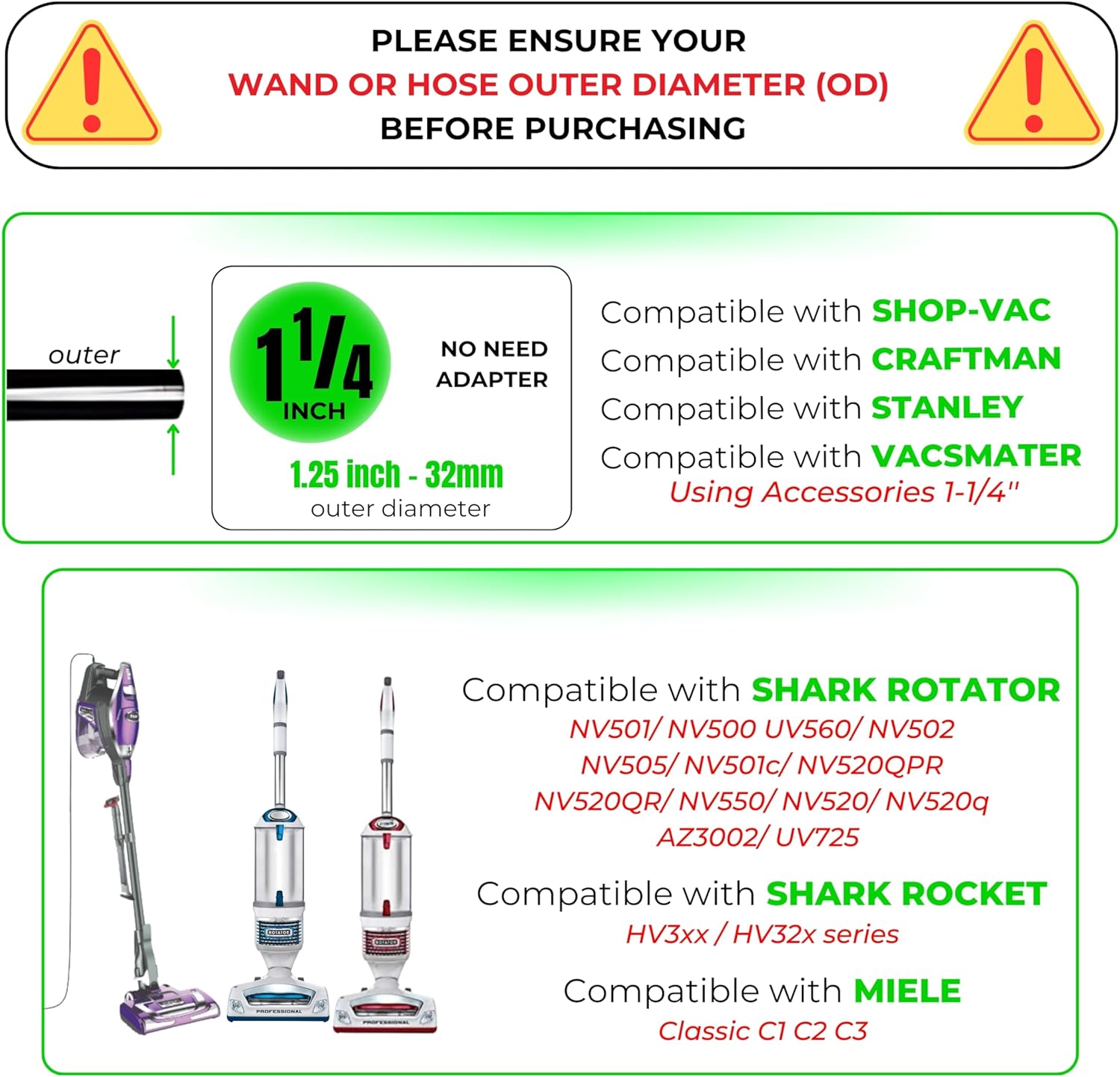 Upgraded Hardwood Floor Attachment with Horse Hair Soft Bristles & Flexible Brush Head for Vacuum Cleaners Using 1 ¼'' (1.25inch) (32mm) Accessories - Work on Low Carpet & Wood/Bare/Tile/Hard Floors