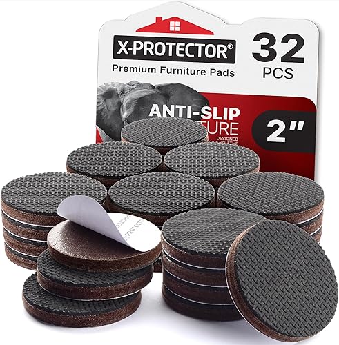 X-Protector Almohadillas antideslizantes para muebles para suelos de madera dura, 32 unidades, 2 pulgadas, almohadillas redondas antideslizantes