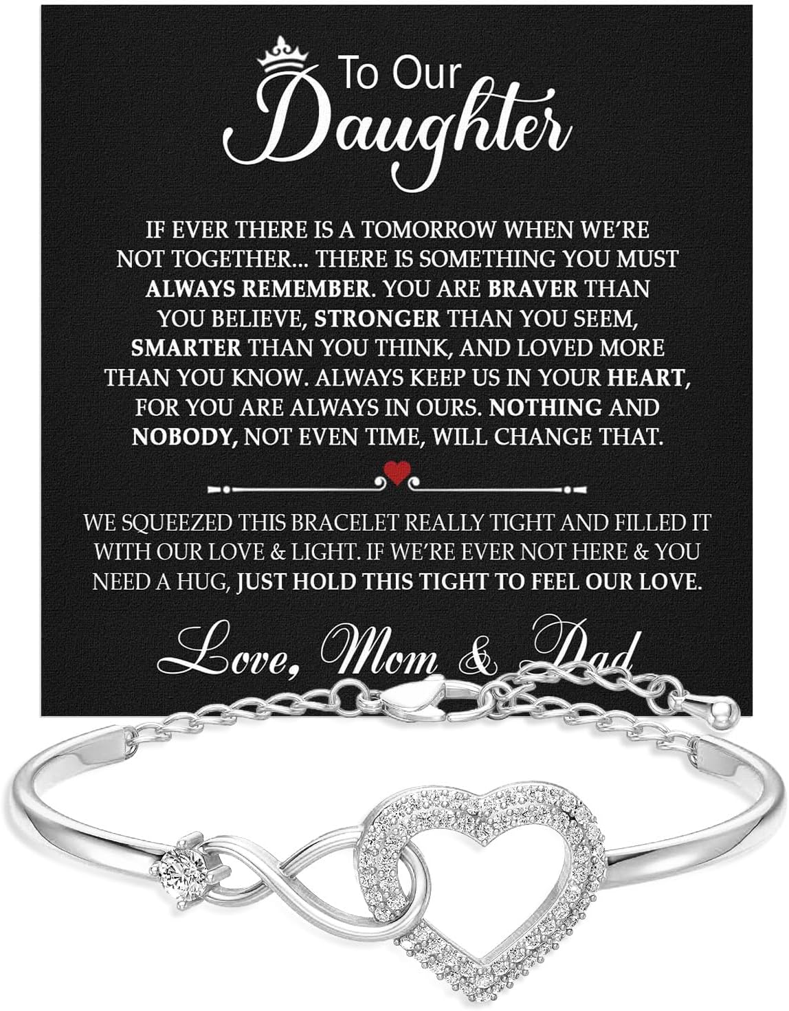 Larvincy To My Daughter Bracelet From Mom & Dad With Heartfelt Message & Elegant Box, Jewelry Gift For Women From Mother Father On Graduation, Birthday, Wedding, Christmas & More