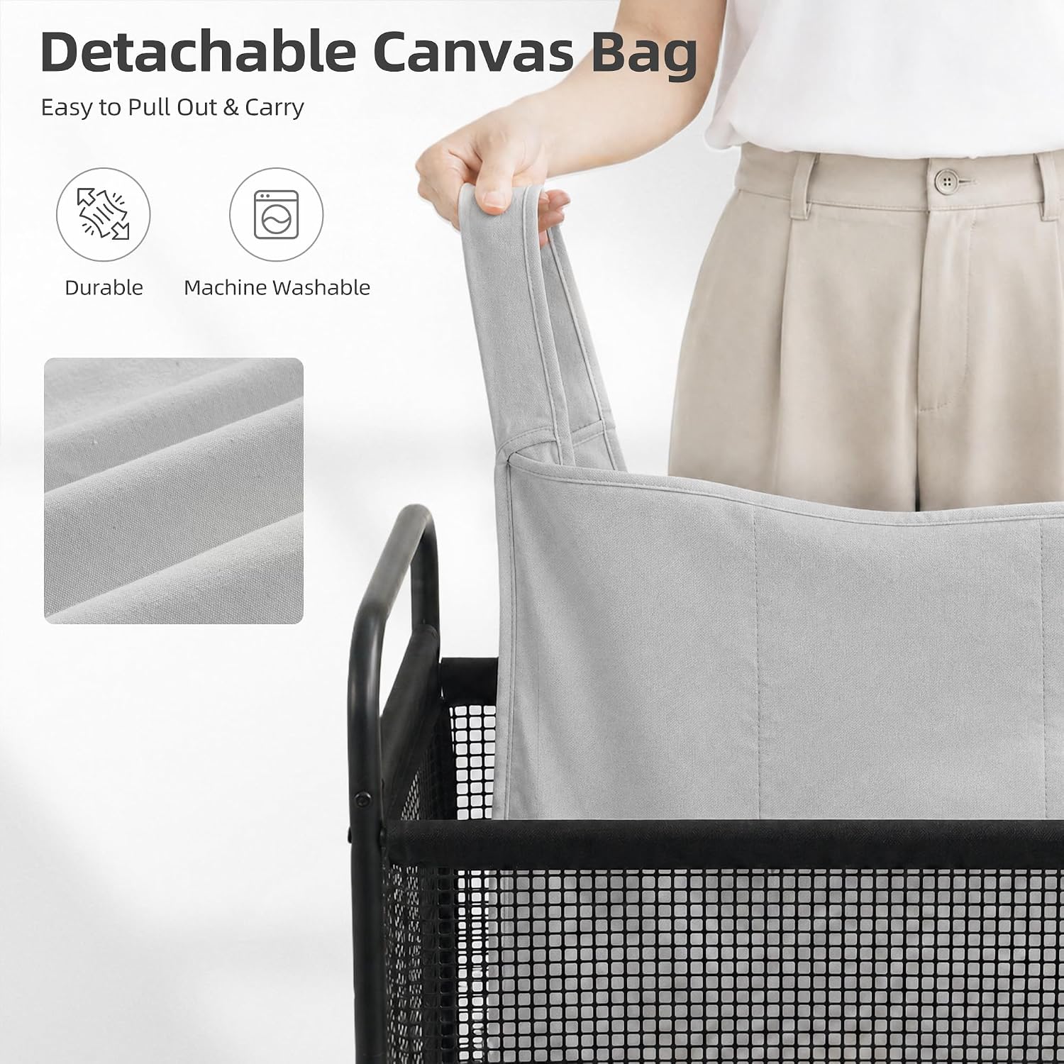 STORAGE MANIAC Rolling Laundry Hamper with Wheels 3-Section Laundry Sorter Rolling Laundrys Basket on Wheels with Removable Bag Clothes Hamper Laundrys Organizer Cart Bathroom Bedroom 120L Grey image 4